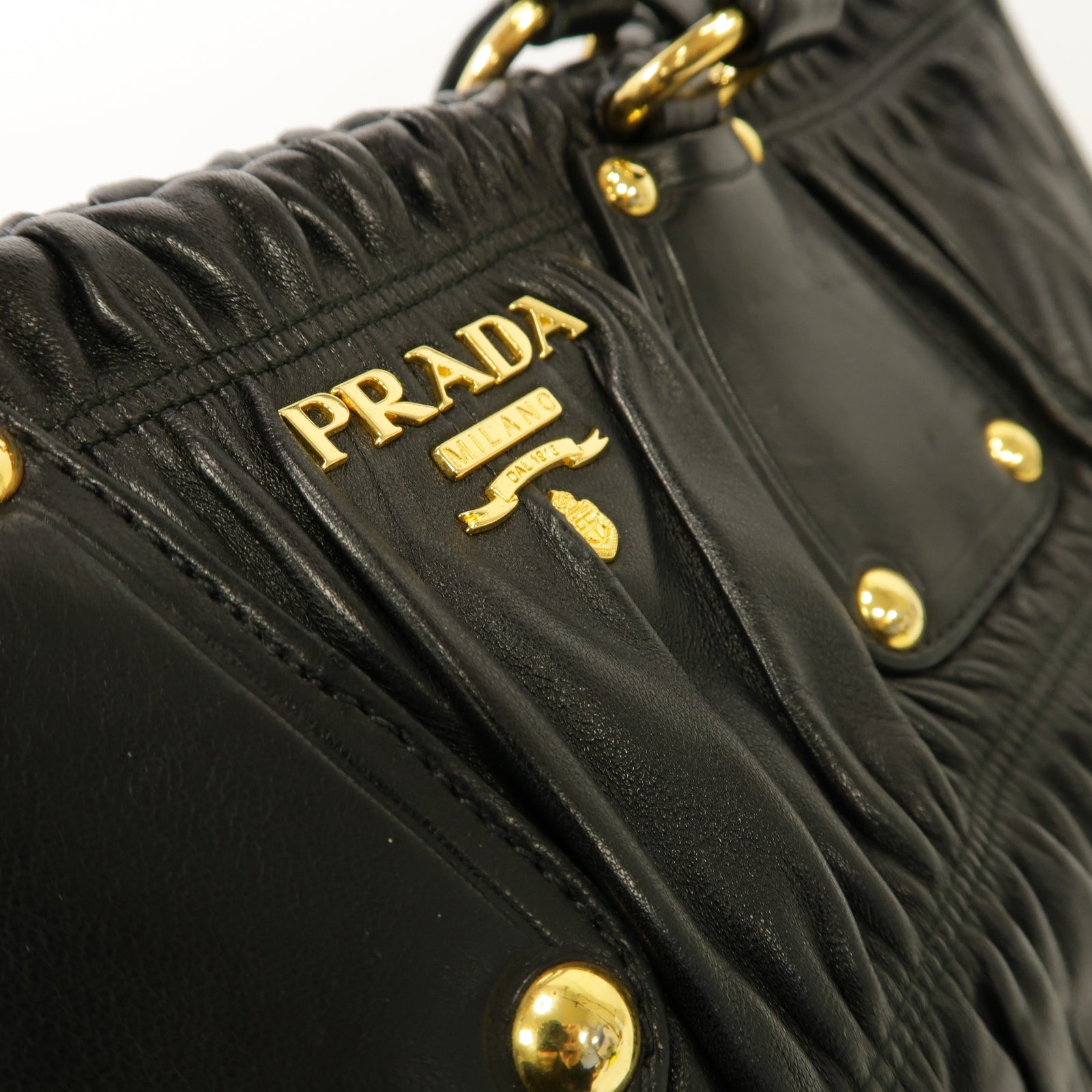PRADA 牛皮皮革2way Shoulder Bag金扣手挽肩背兩用袋黒色