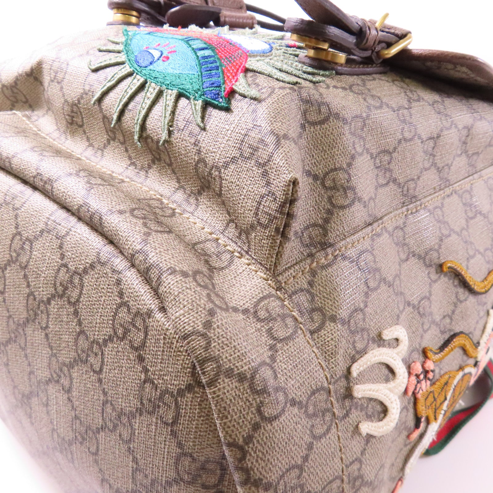 GUCCI 塗層帆布GG Supreme Embroider Rucksack金扣背包啡色