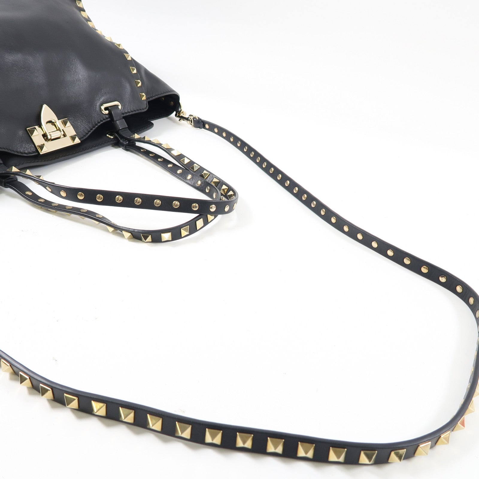 Valentino 牛皮皮革2 Way Shoulder金扣手挽肩背兩用袋黑色