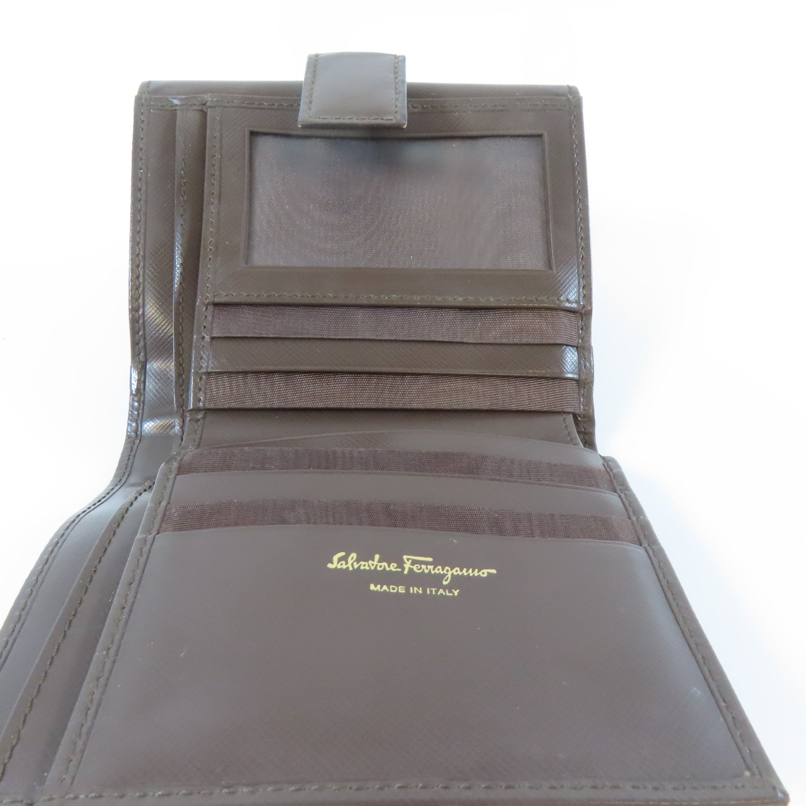 Salvatore Ferragamo 【激減優惠】牛皮皮革Bifold Wallet金扣錢包啡色