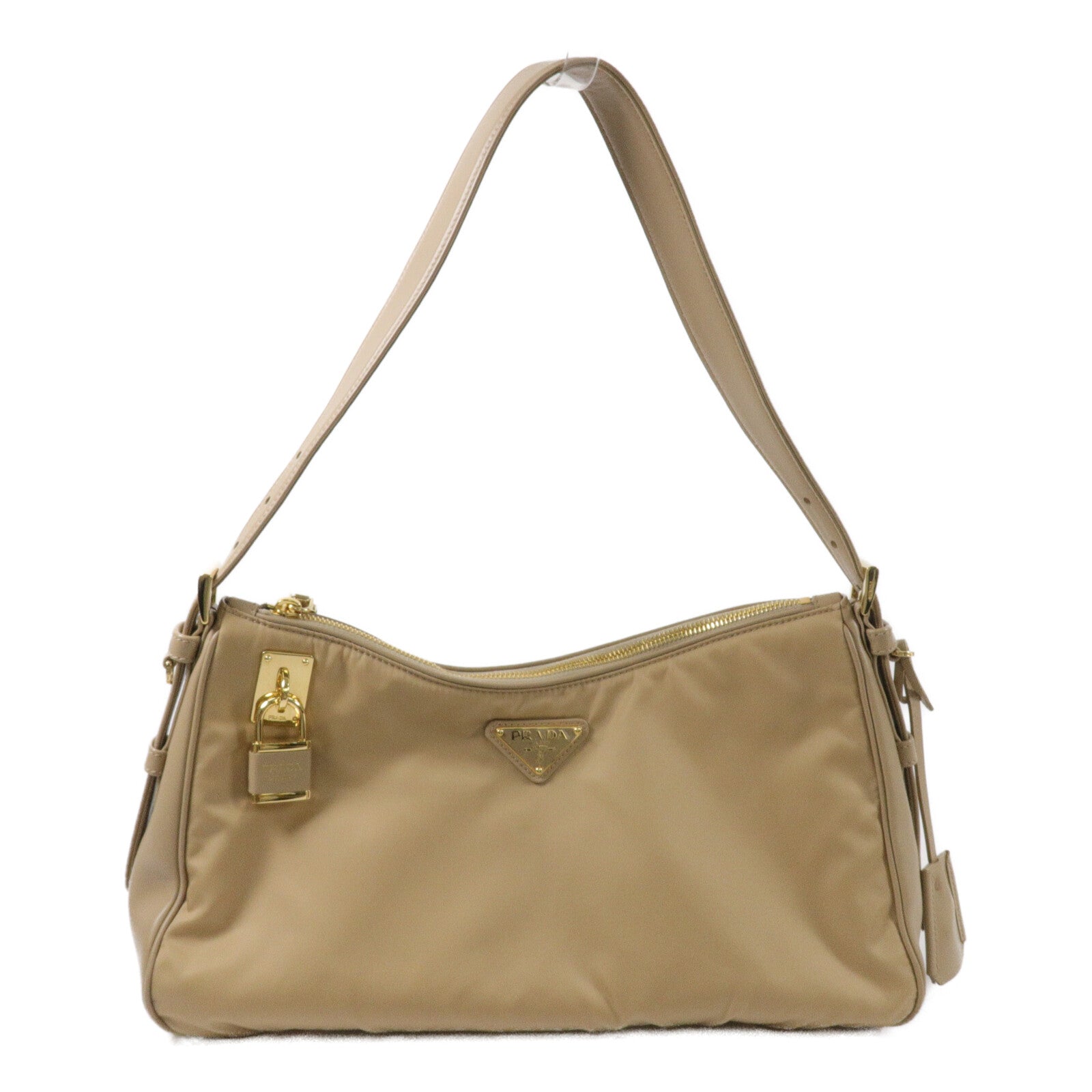 PRADA Re-Nylon/皮革Aimee Padlock Large肩背袋