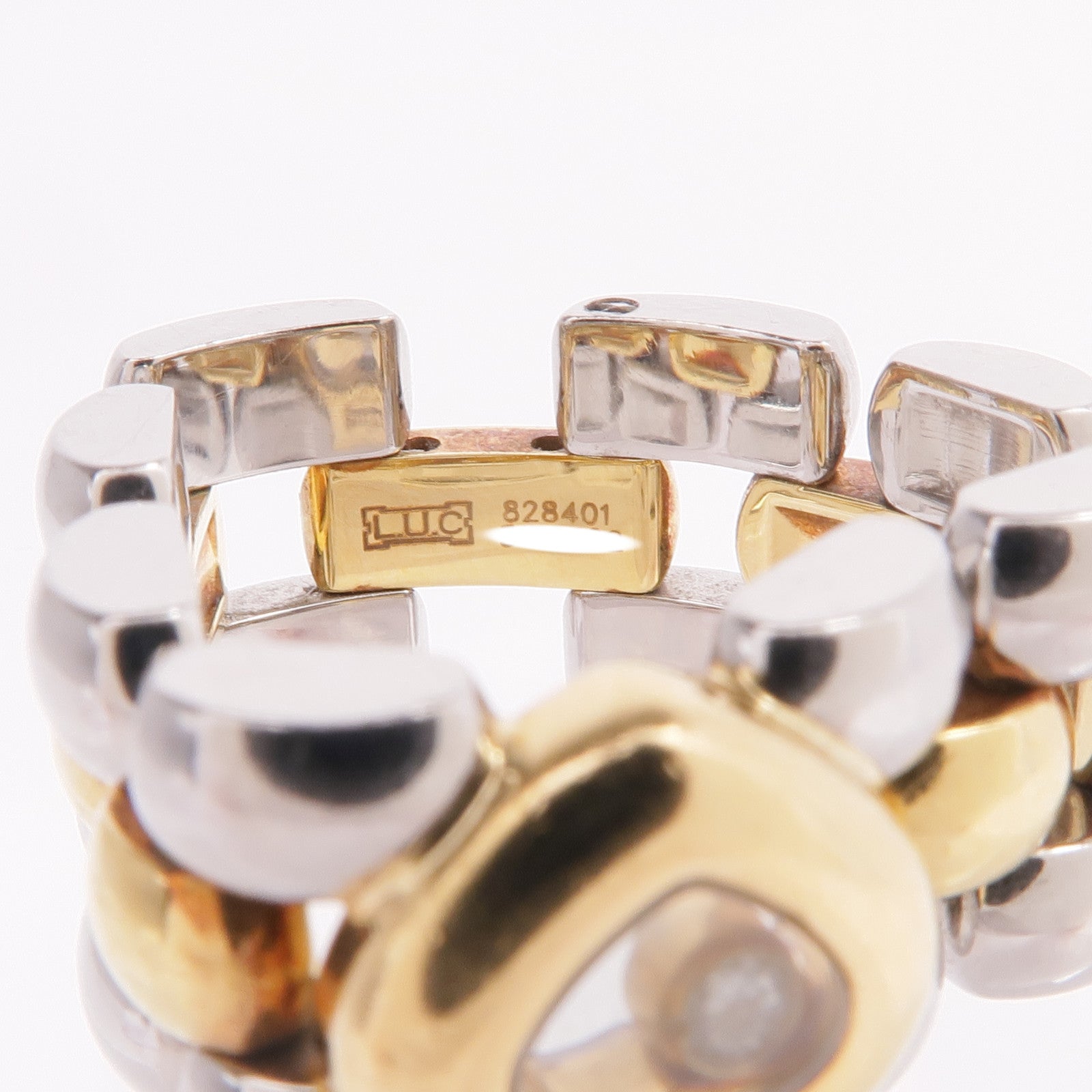 Chopard 18K黃金/不鏽鋼Happy Diamond Ring鑽石戒指US#7