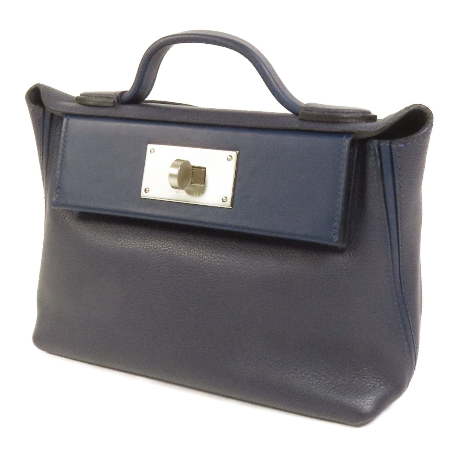 HERMES Clemence皮革24/24 Mini手挽肩背兩用袋Bleu Nuit