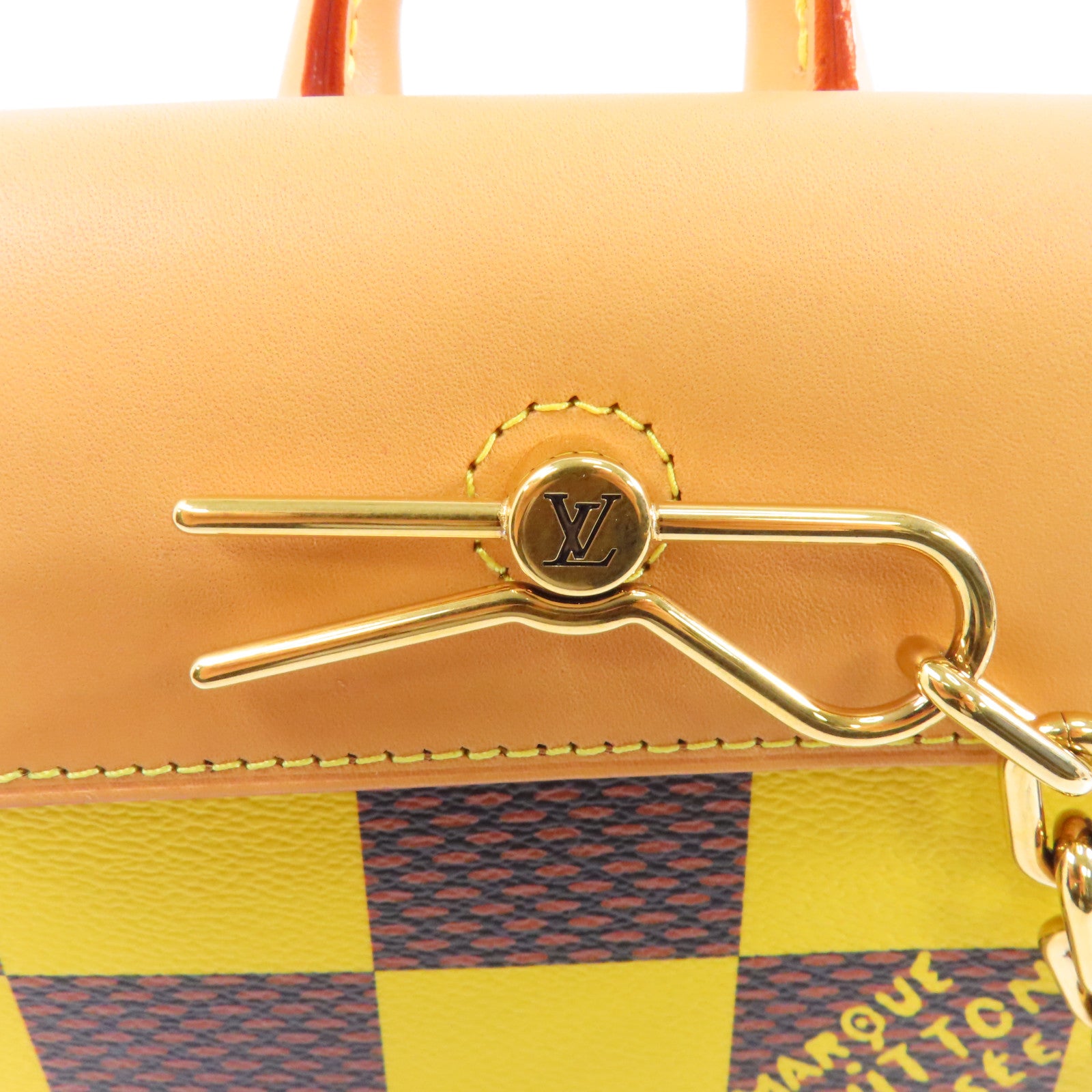 LOUIS VUITTON Damier Pop Nano Steamer金扣手挽肩背兩用袋黃色