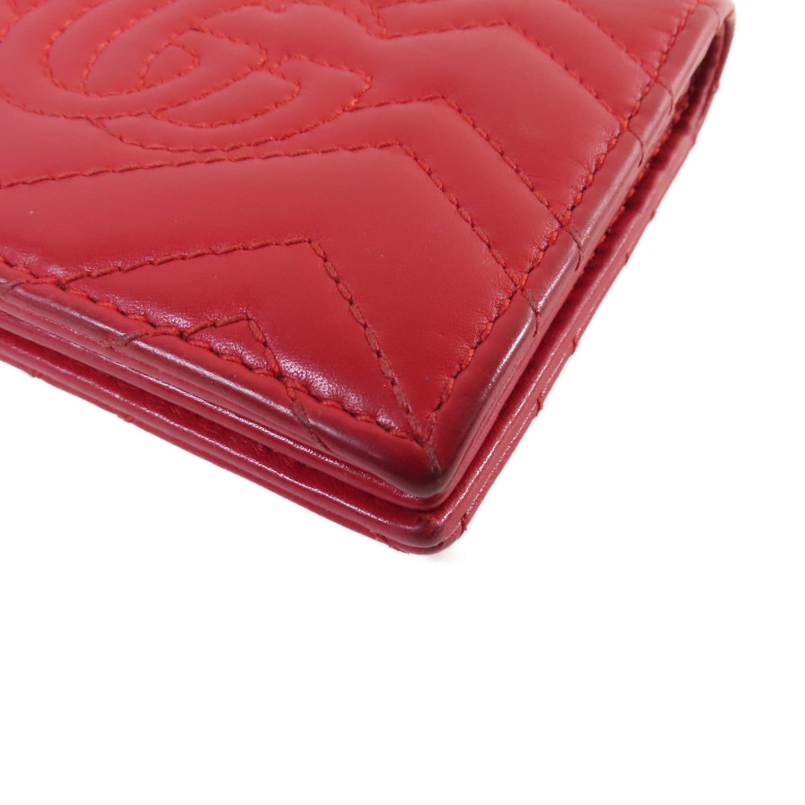 GUCCI 【激減優惠】牛皮皮革GG Marmont bi-fold Mini Wallet金扣短錢包紅色