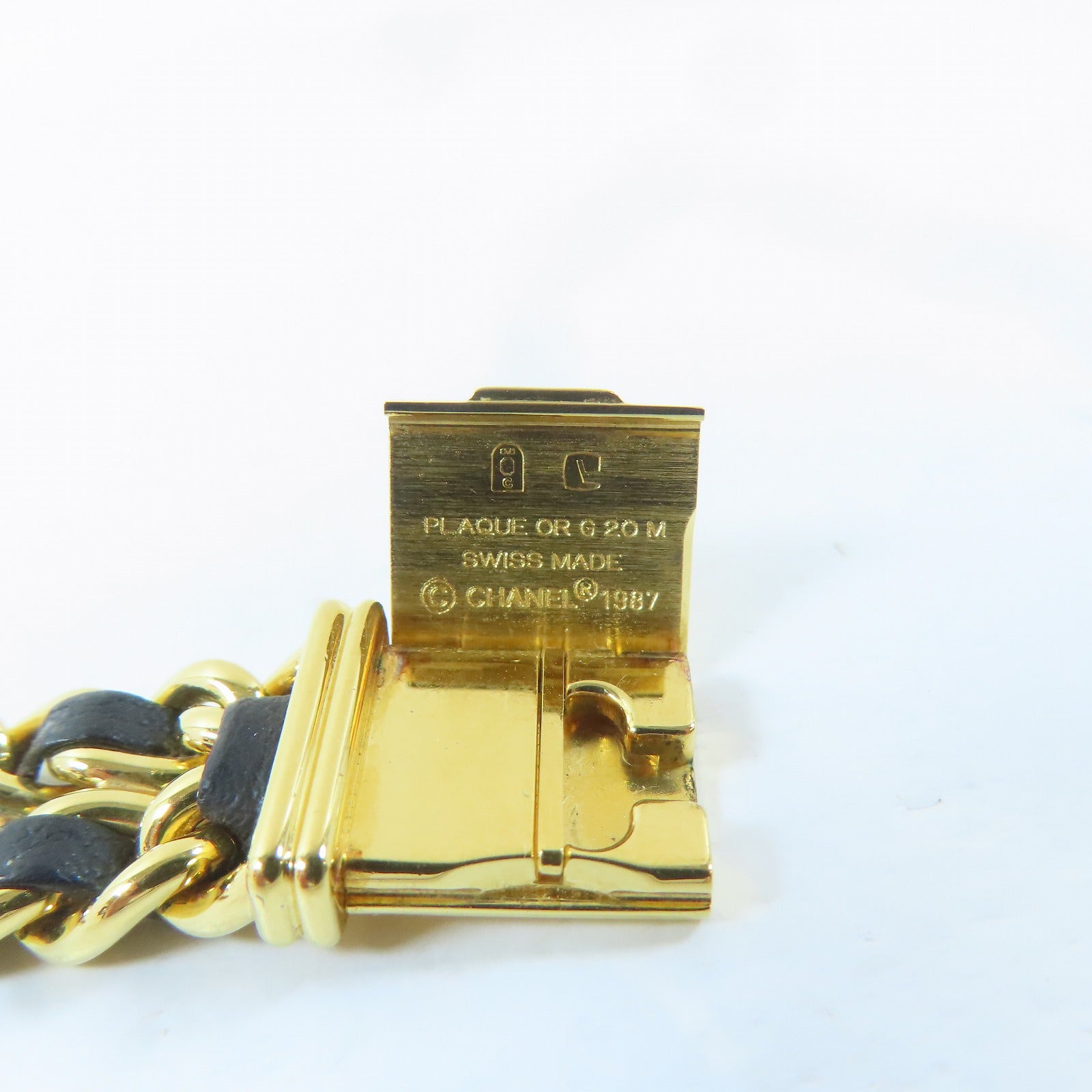 CHANEL Premiere M鍍金/皮革手錶石英機芯黑色#15cm