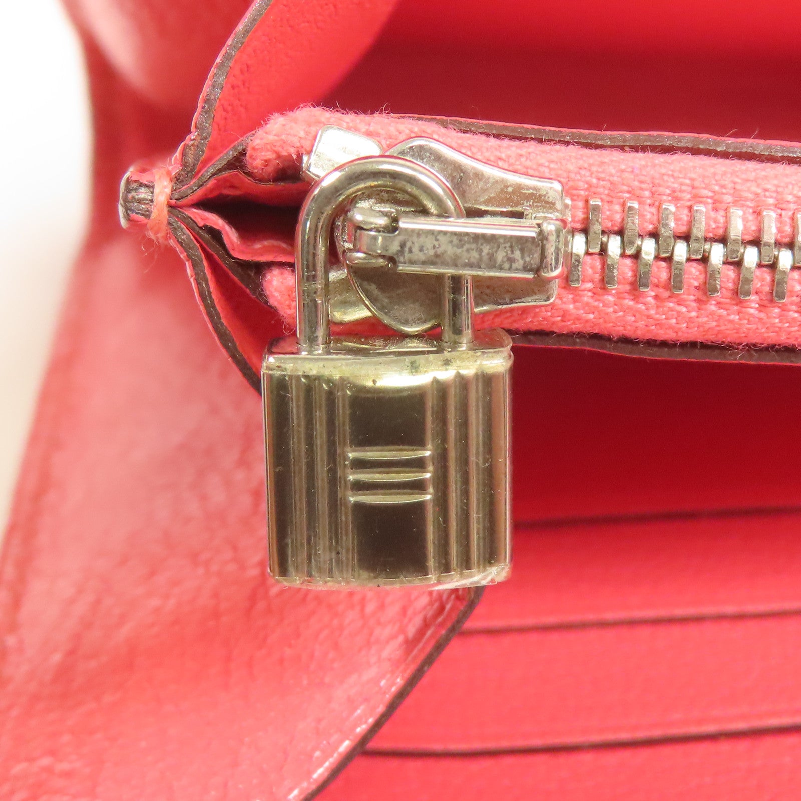 HERMES Chevre皮革Kelly Wallet銀扣長錢包Rose Lipstick