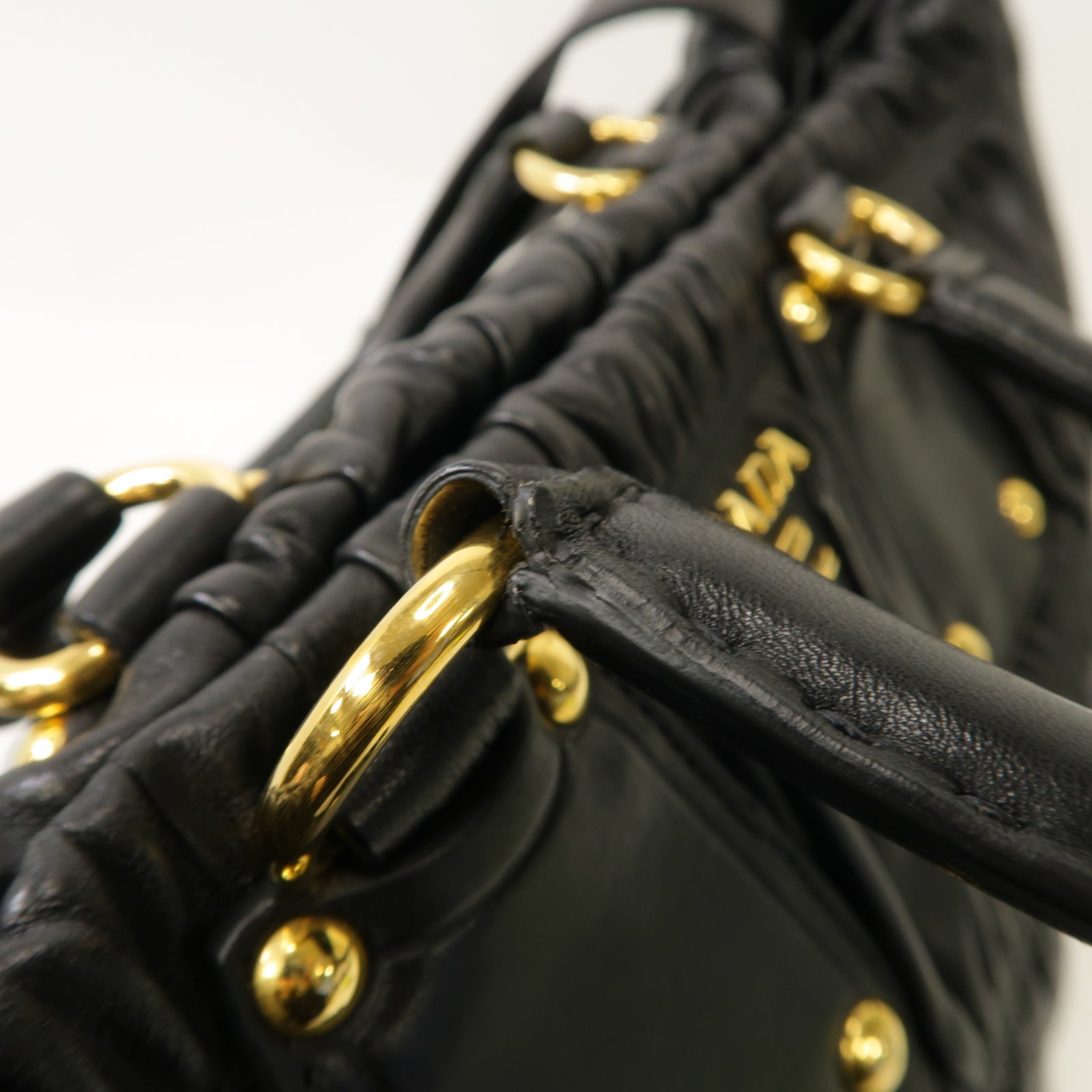 PRADA 牛皮皮革2way Shoulder Bag金扣手挽肩背兩用袋黒色