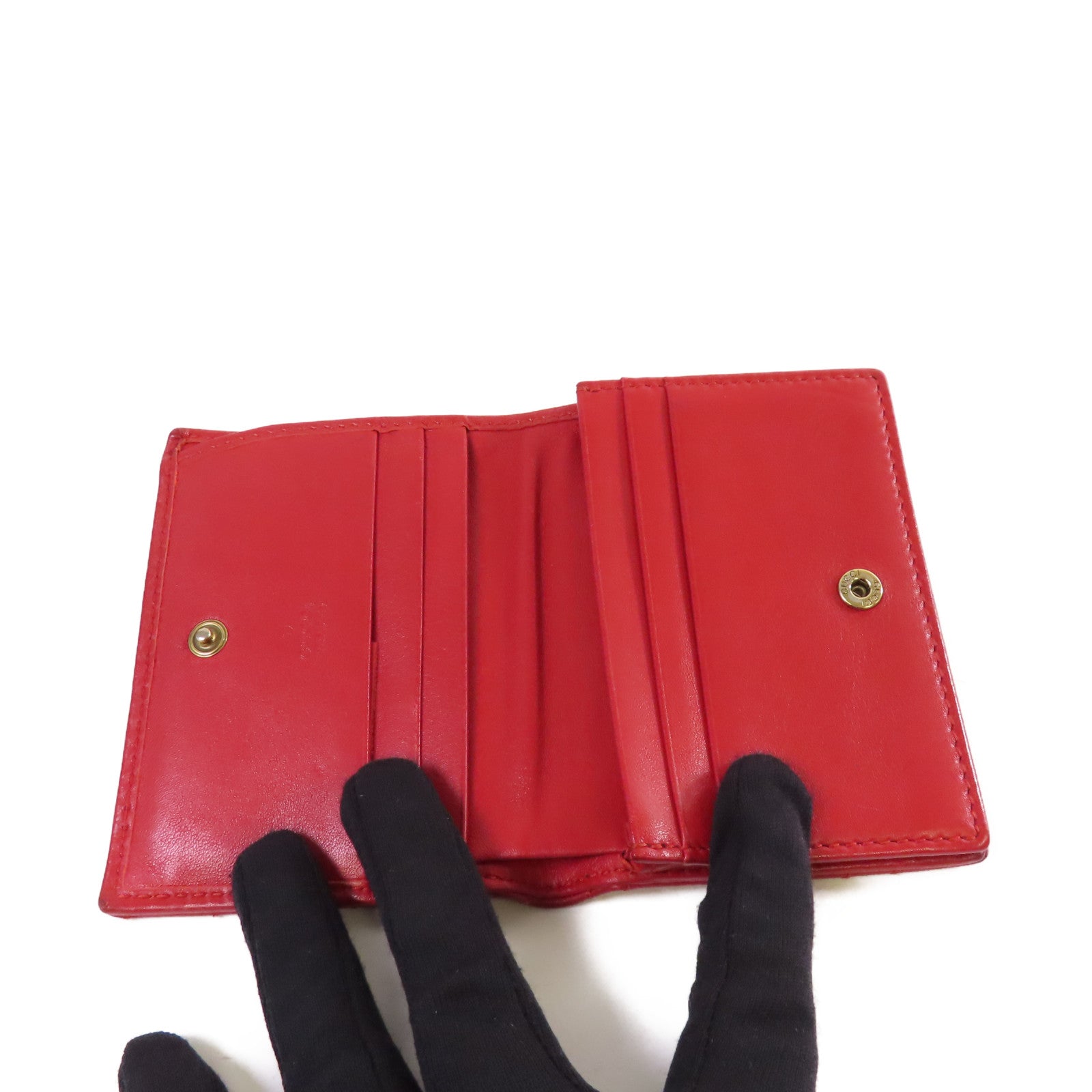 GUCCI 【激減優惠】牛皮皮革GG Marmont bi-fold Mini Wallet金扣短錢包紅色