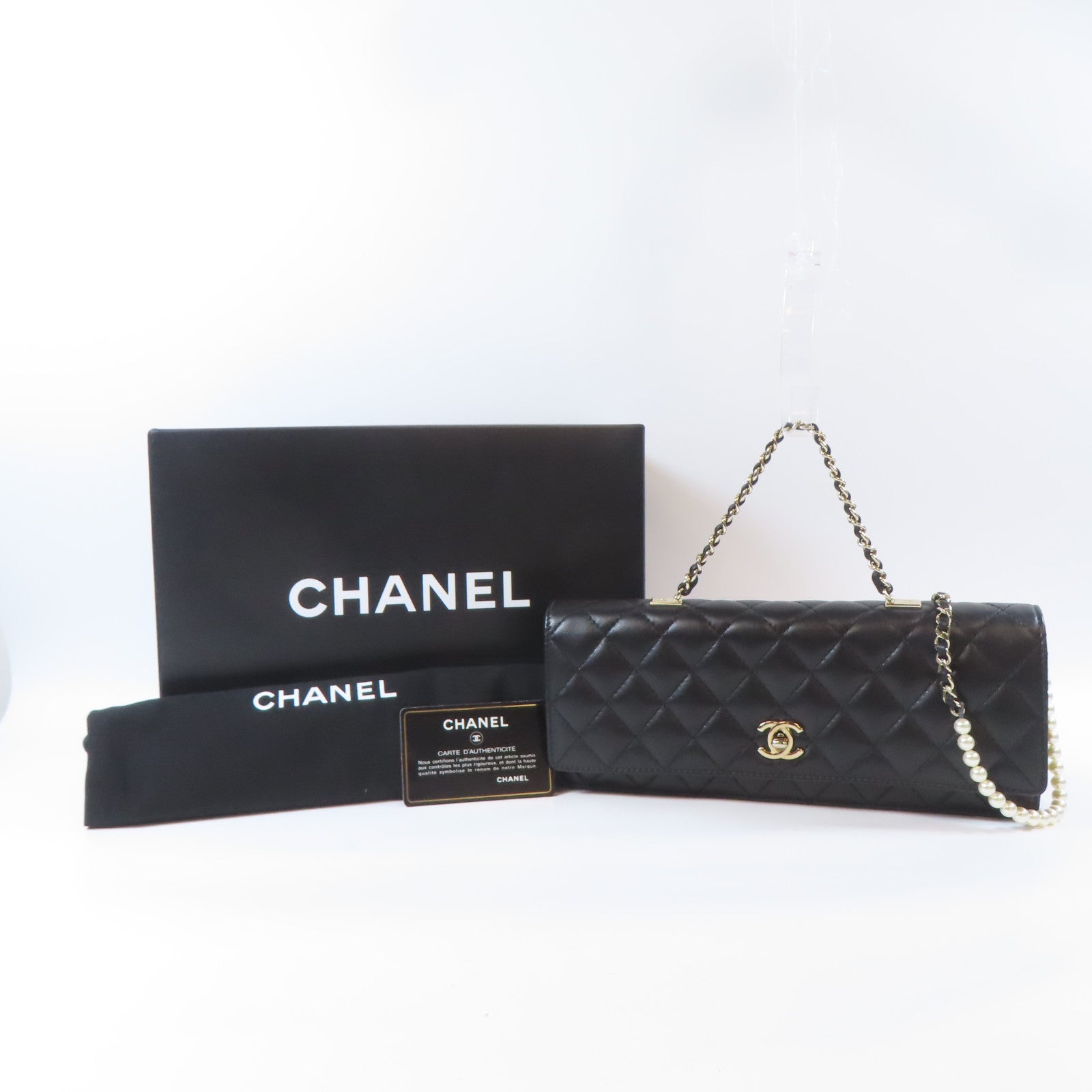 CHANEL 菱格羊皮皮革2 Way Shoulder Bag金扣手挽肩背兩用袋黑色