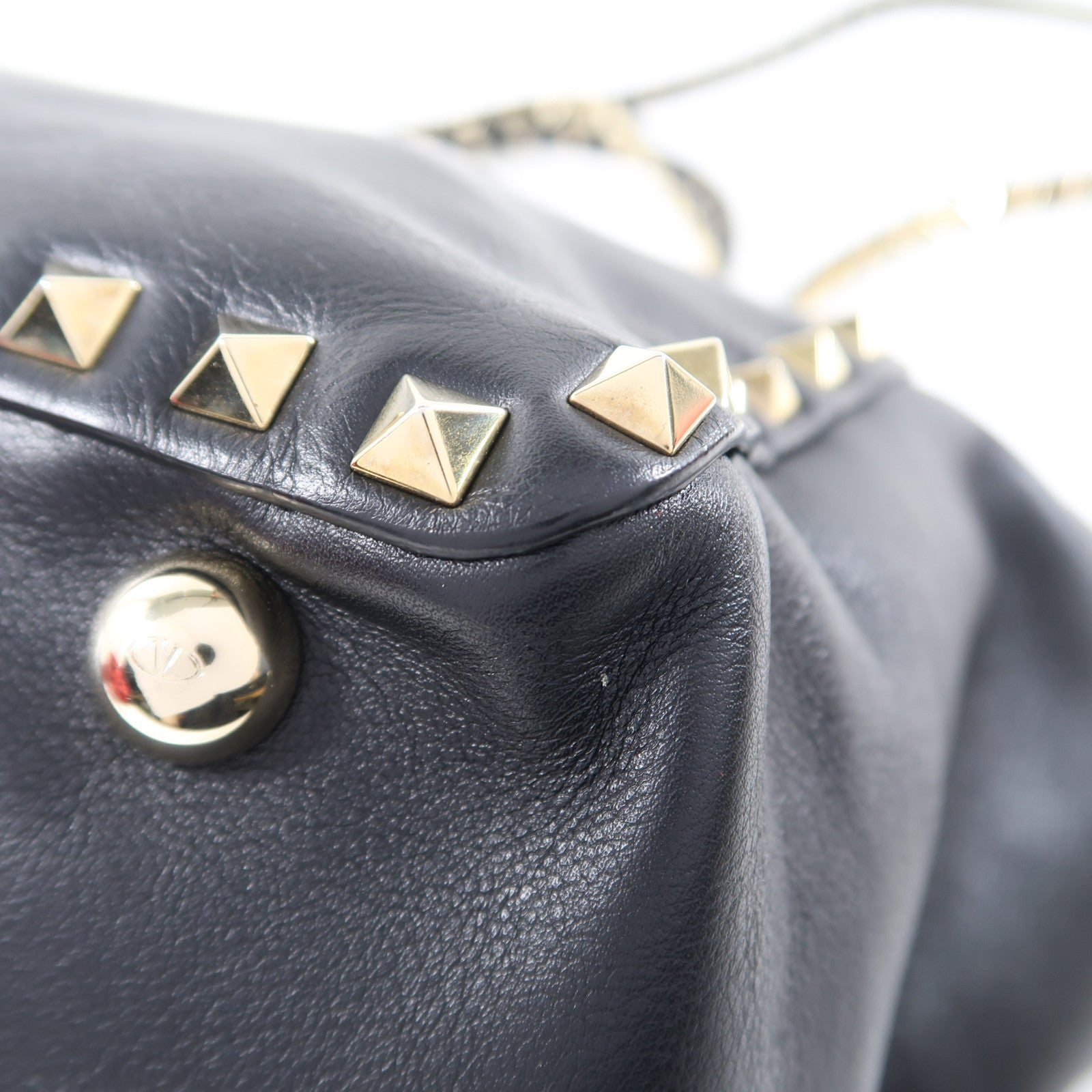 Valentino 牛皮皮革2 Way Shoulder金扣手挽肩背兩用袋黑色