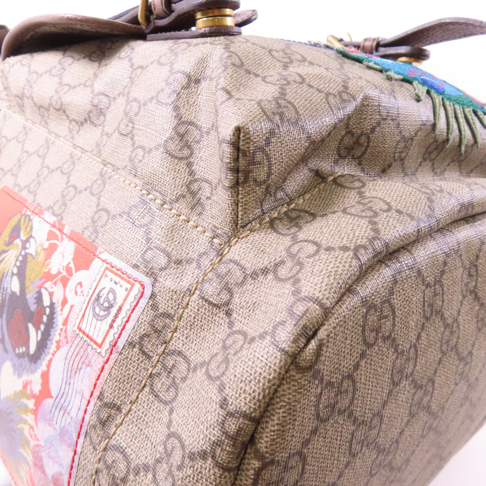 GUCCI 塗層帆布GG Supreme Embroider Rucksack金扣背包啡色