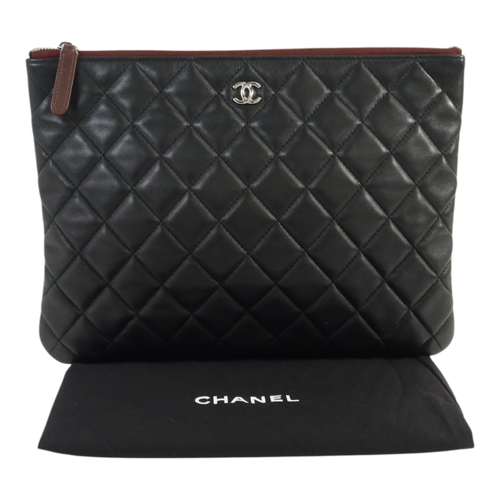 CHANEL 羊皮皮革Clutch銀扣手拿包