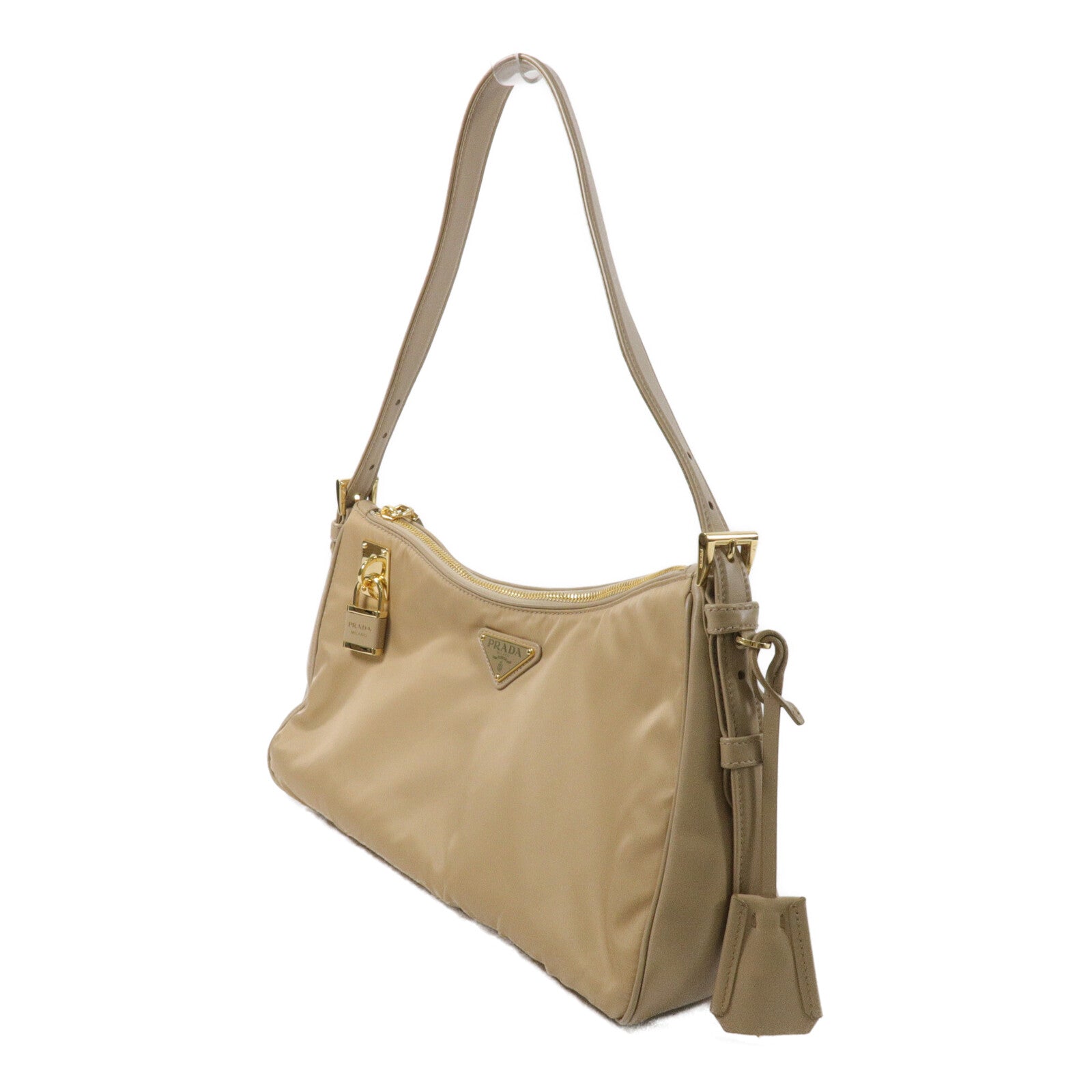 PRADA Re-Nylon/皮革Aimee Padlock Large肩背袋