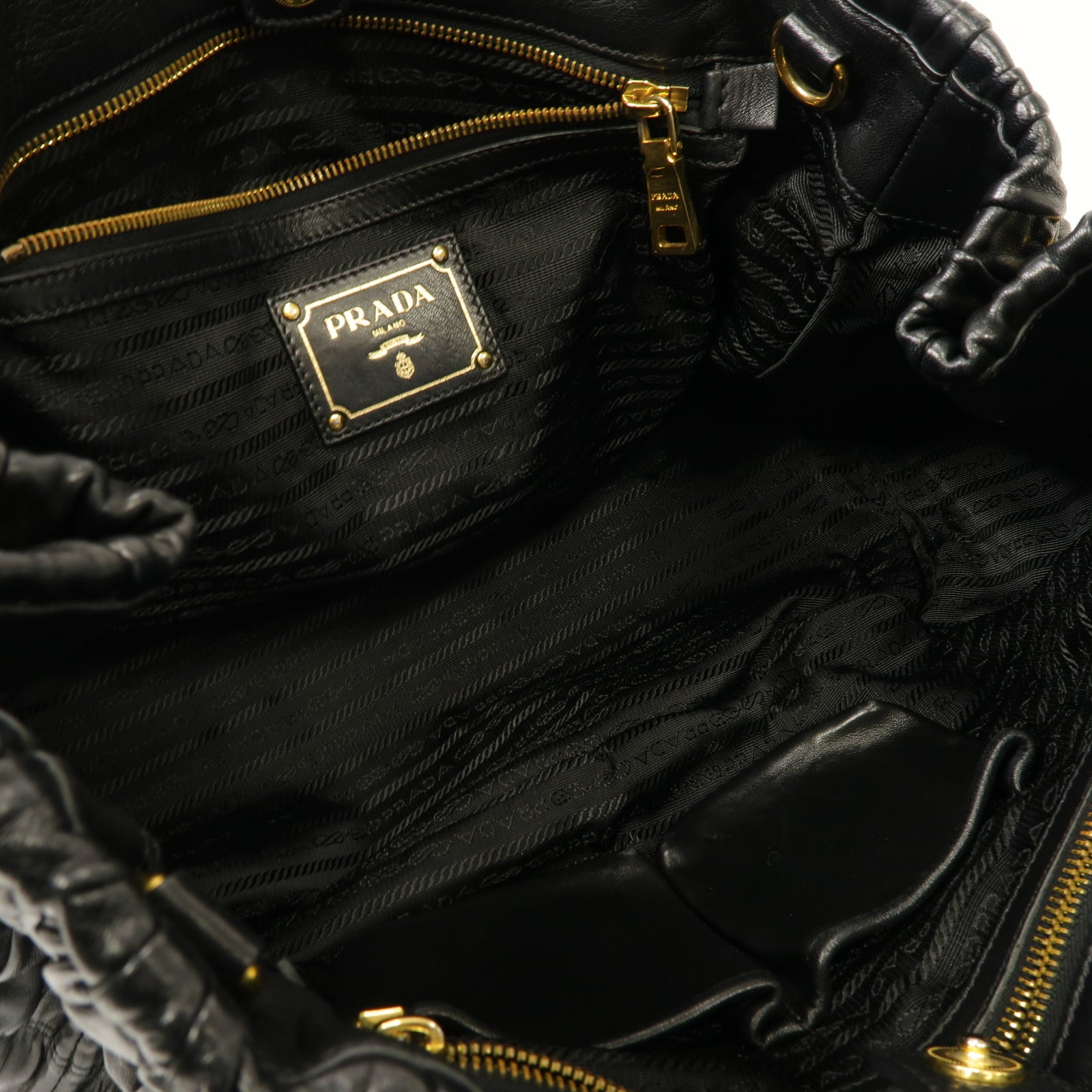 PRADA 牛皮皮革2way Shoulder Bag金扣手挽肩背兩用袋黒色