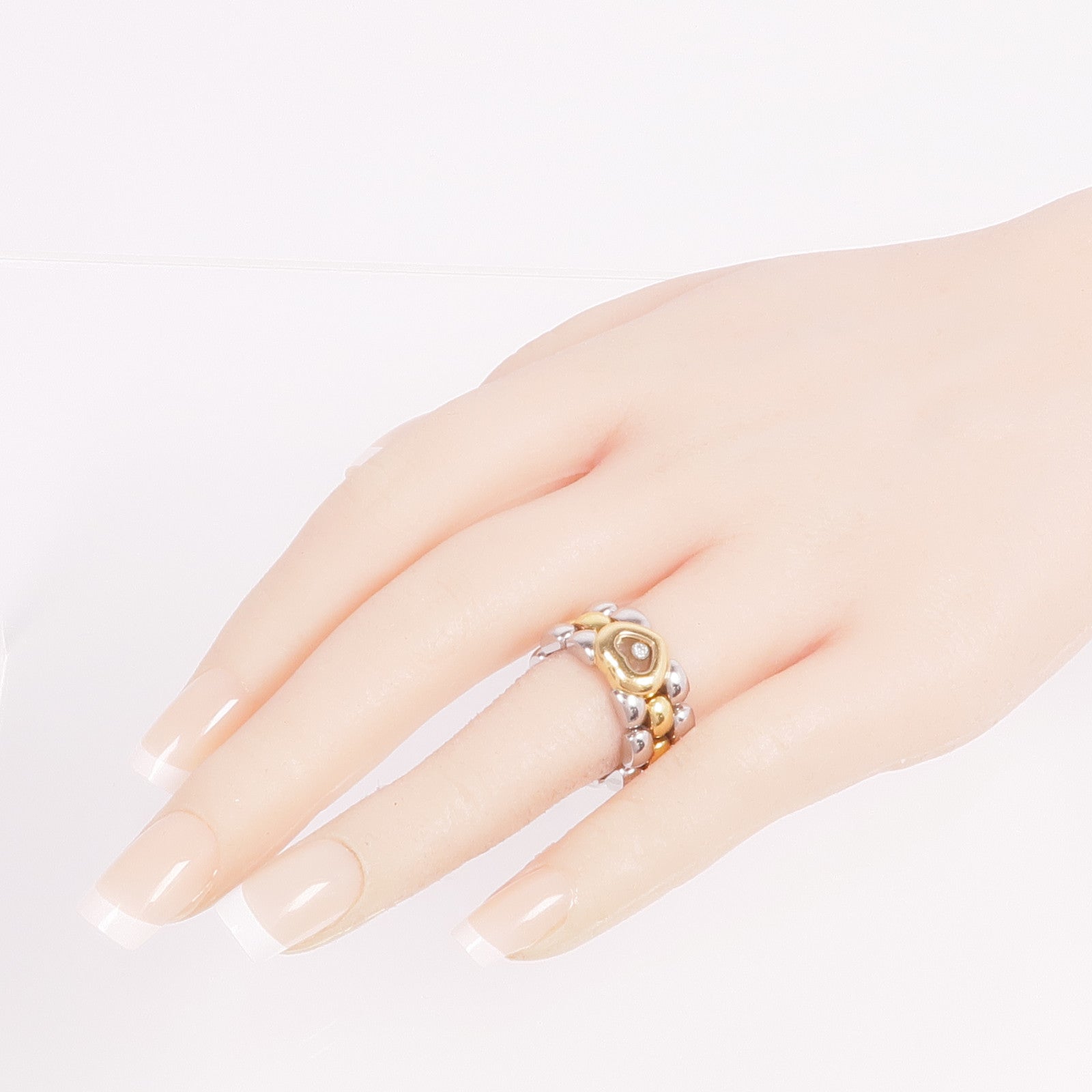 Chopard 18K黃金/不鏽鋼Happy Diamond Ring鑽石戒指US#7