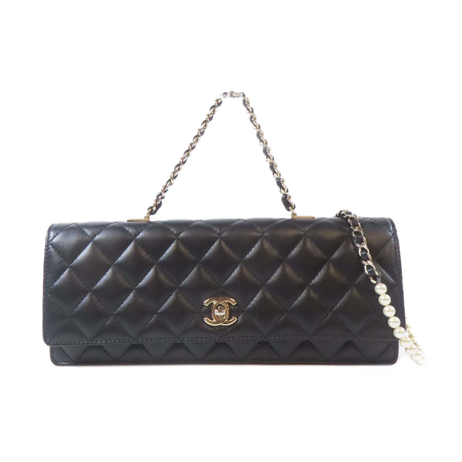 CHANEL 菱格羊皮皮革2 Way Shoulder Bag金扣手挽肩背兩用袋黑色
