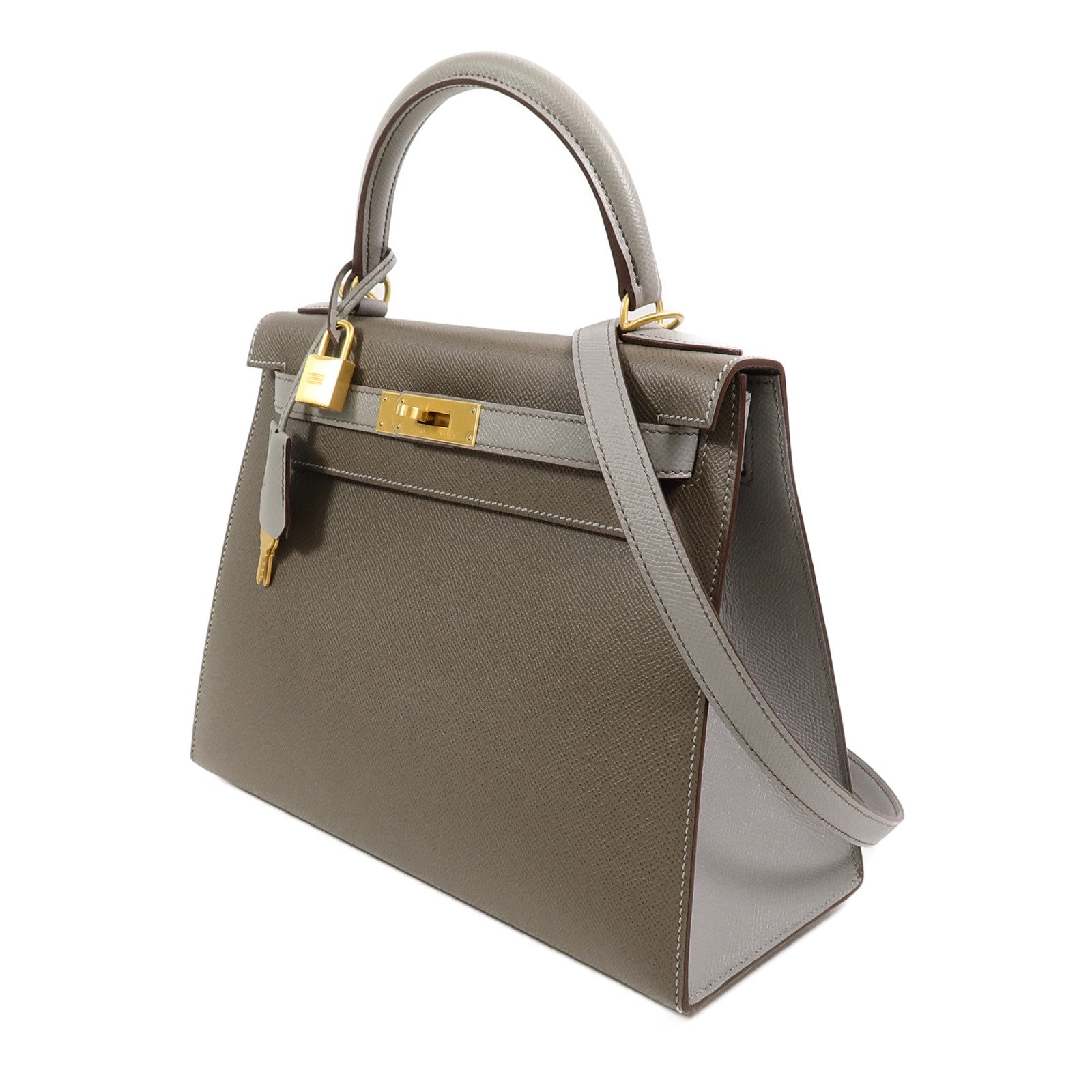 HERMES Epsom皮革Kelly 28 SPO手挽肩背兩用袋Etoupe/Gris Mouette