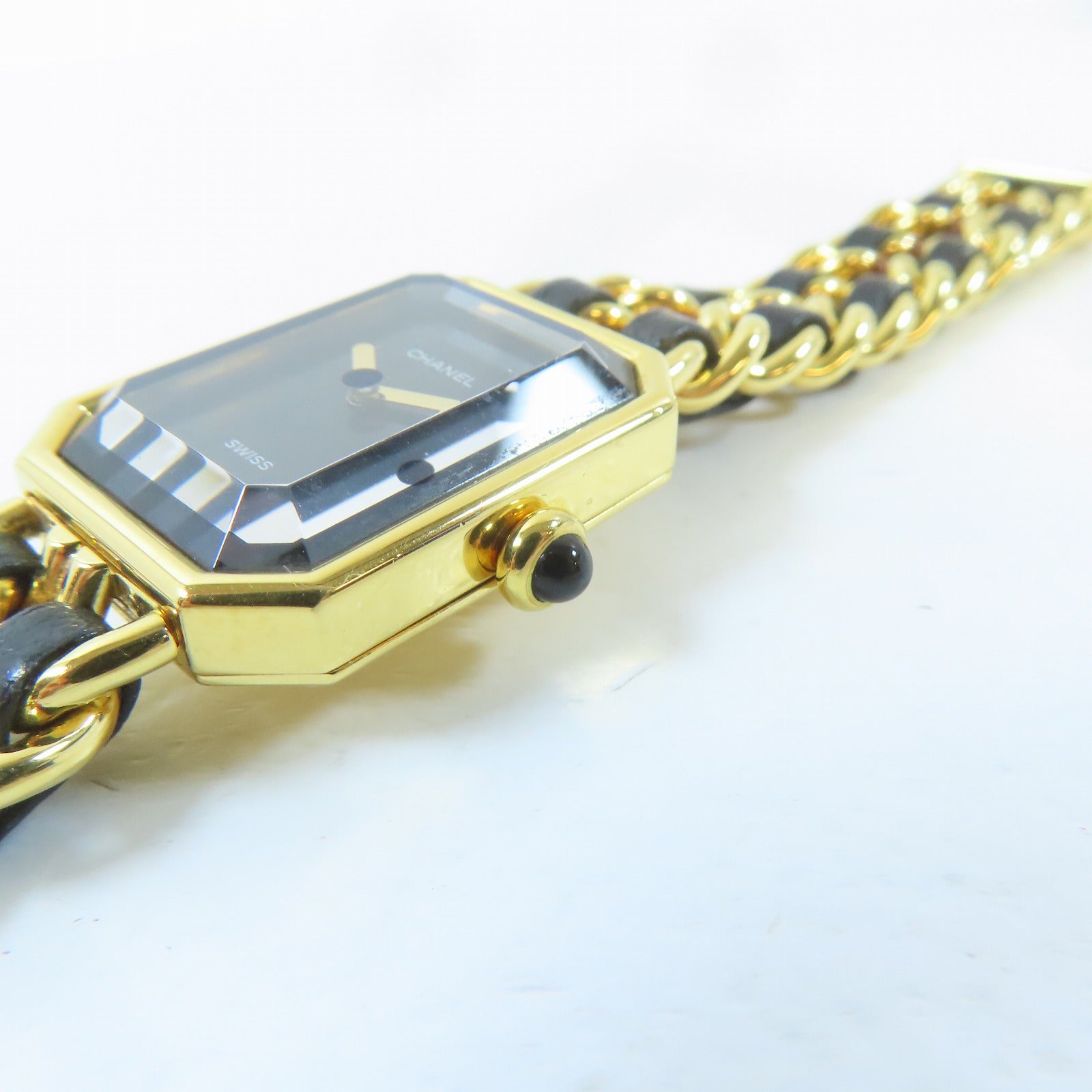 CHANEL Premiere M鍍金/皮革手錶石英機芯黑色#15cm