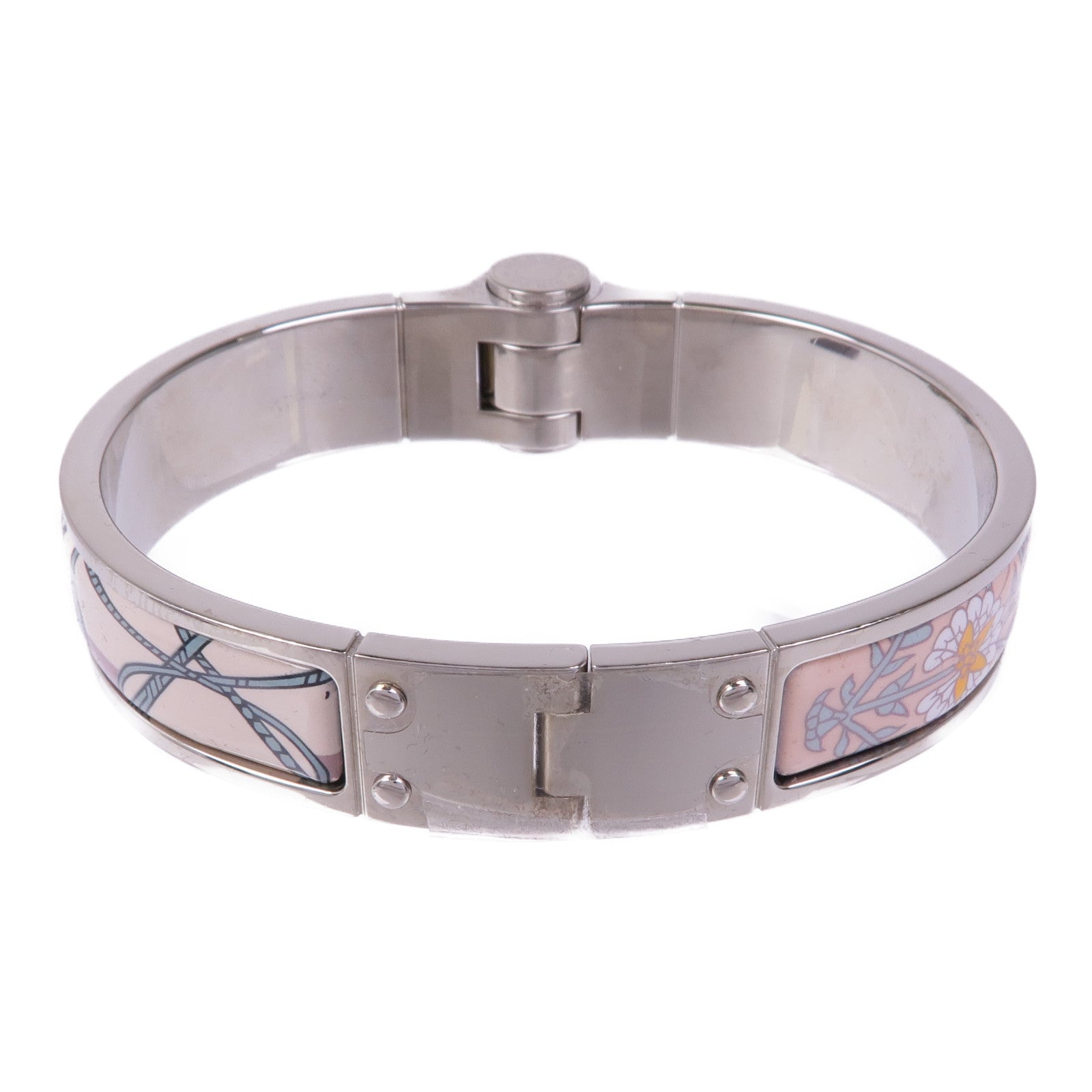HERMES 金屬/琺瑯Hinged Bracelet銀扣手鐲