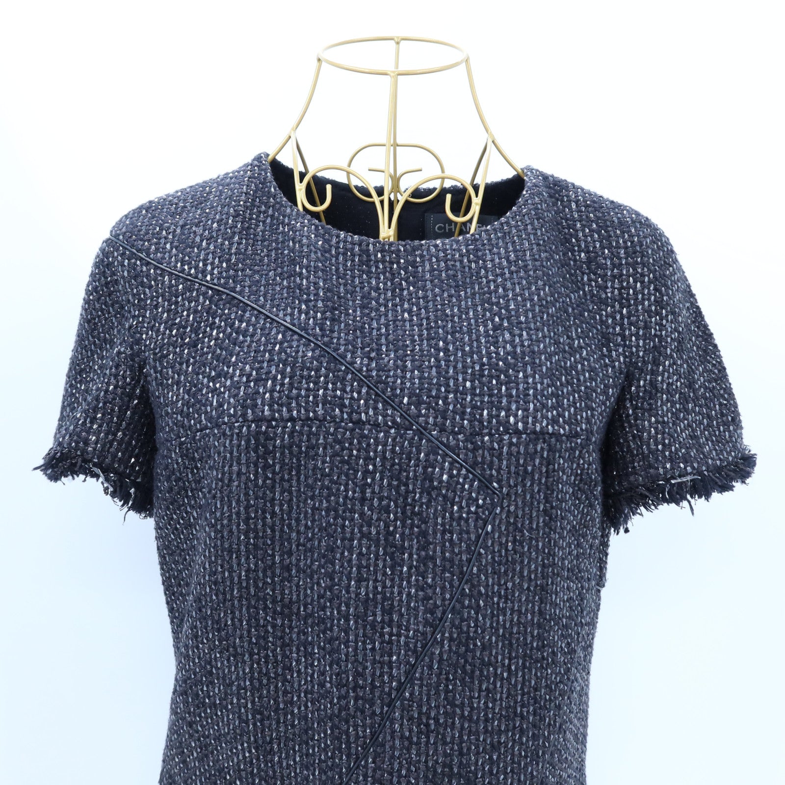 CHANEL Cotton/Polyurethane Fringed Hem Short-Sleeved Dress連身裙
