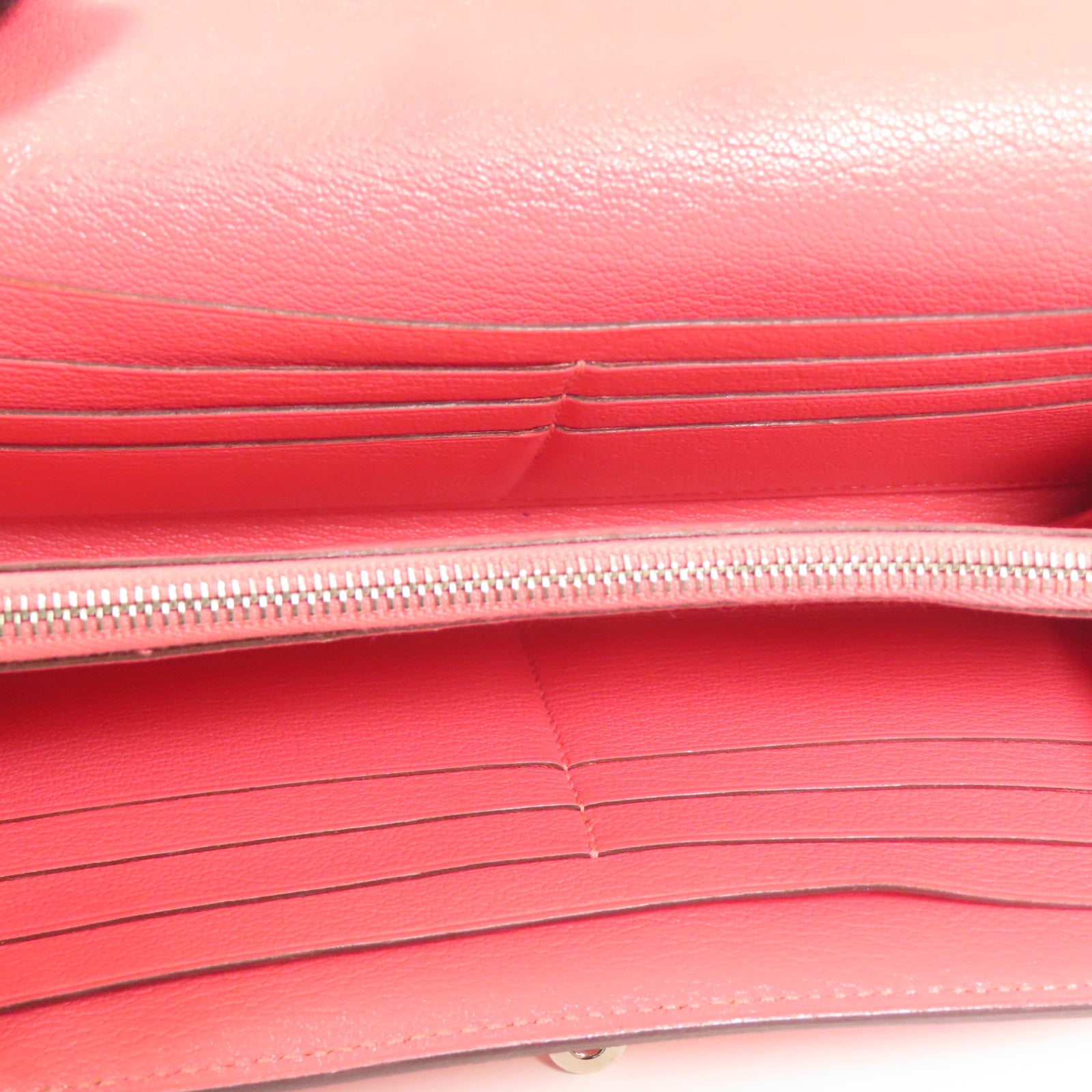 HERMES Chevre皮革Kelly Wallet銀扣長錢包Rose Lipstick