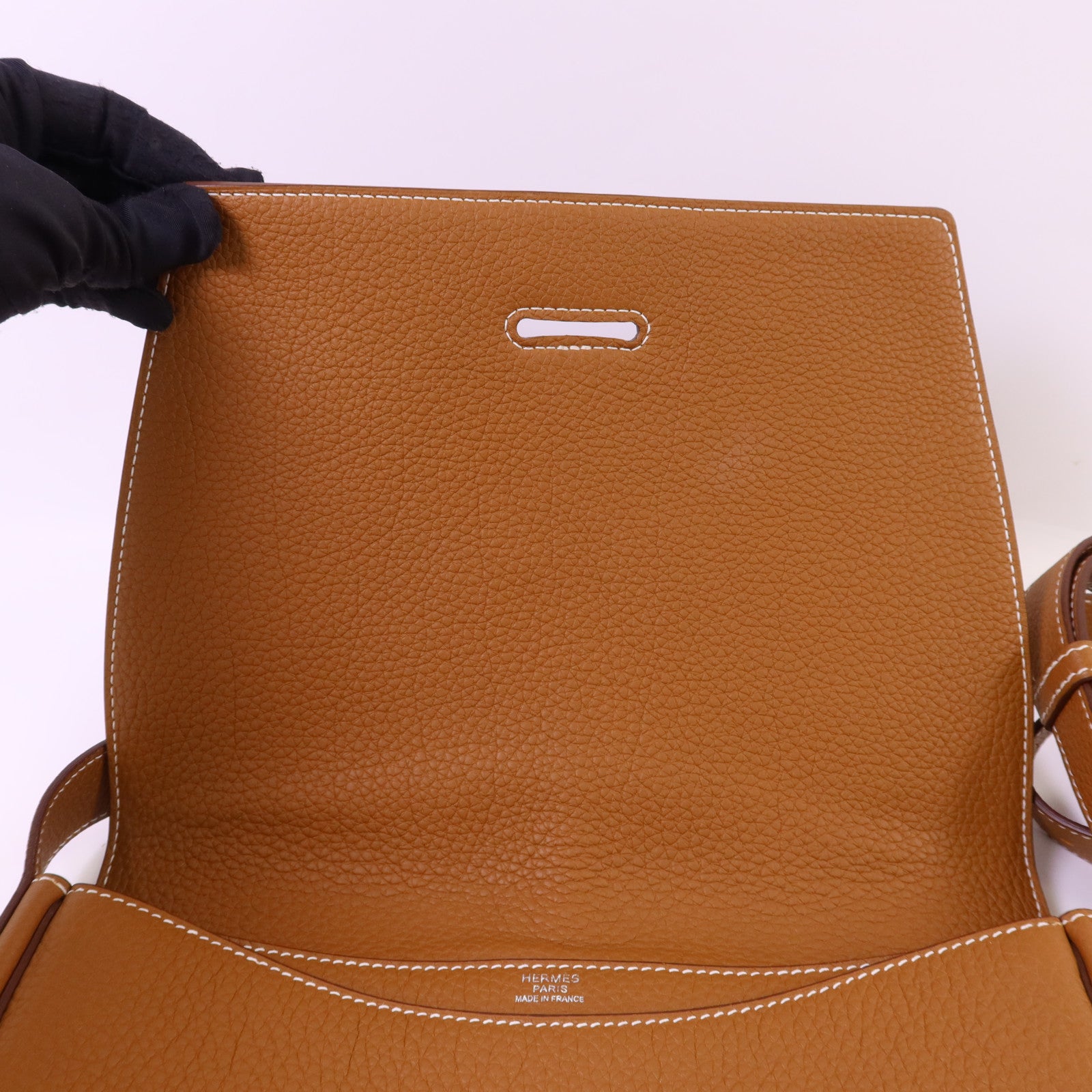 HERMES 【激減優惠】Togo皮革Steve Light Junior銀扣肩背袋Gold