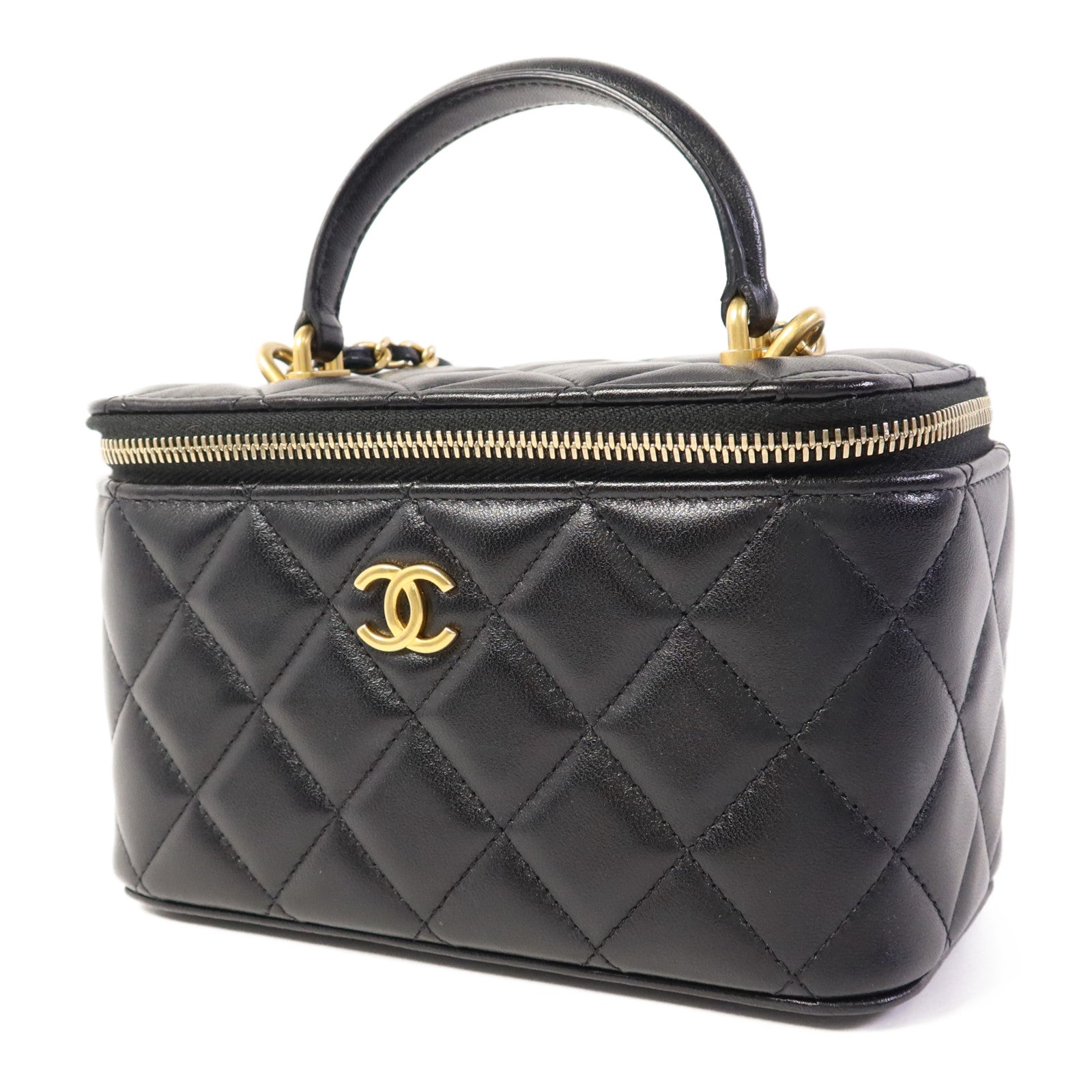 CHANEL 羊皮皮革Vanity Case金扣鏈帶手挽肩背兩用袋