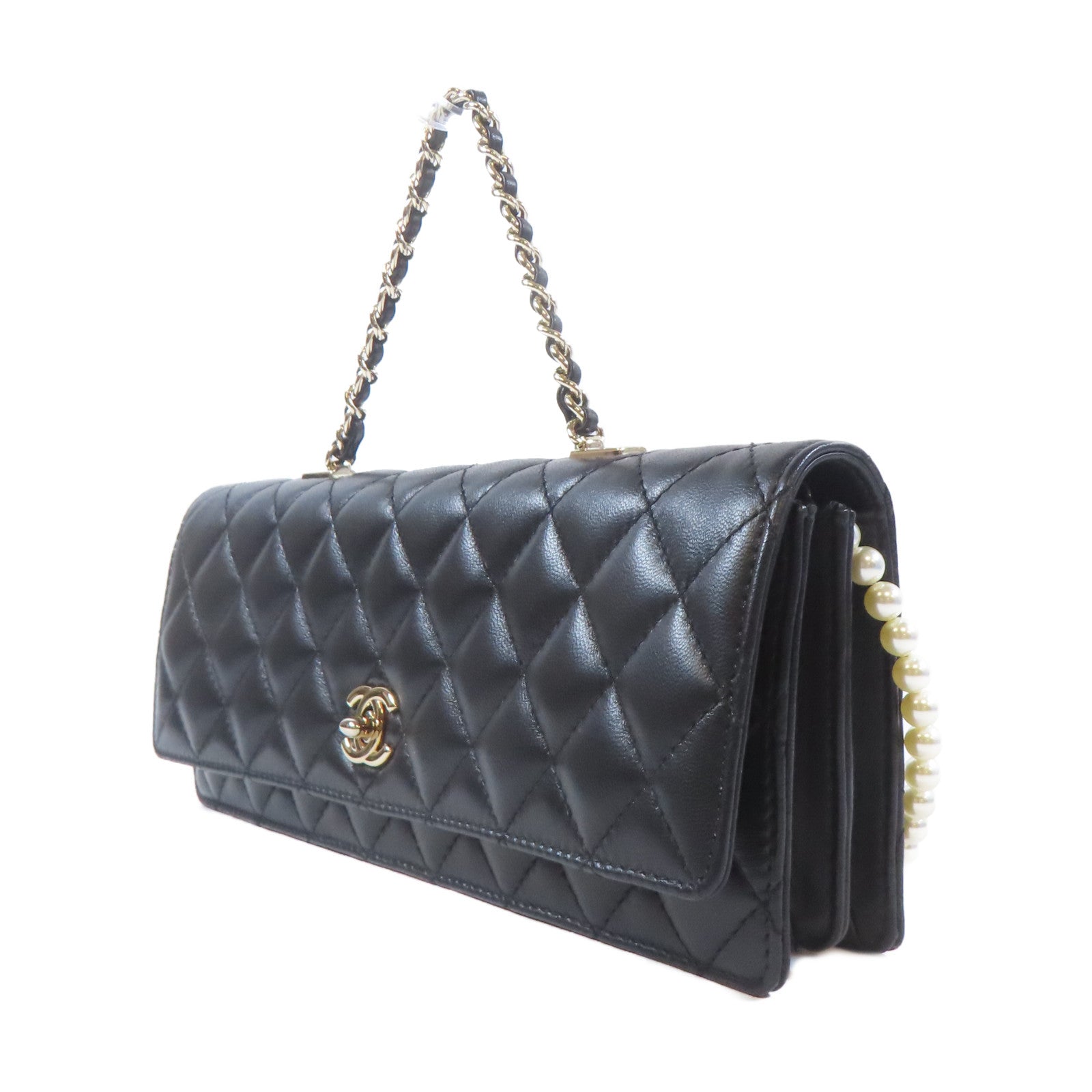 CHANEL 菱格羊皮皮革2 Way Shoulder Bag金扣手挽肩背兩用袋黑色