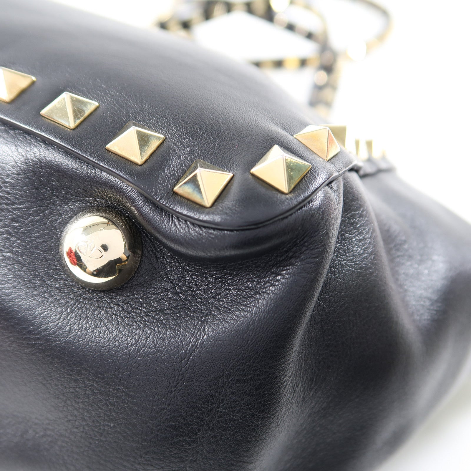 Valentino 牛皮皮革2 Way Shoulder金扣手挽肩背兩用袋黑色