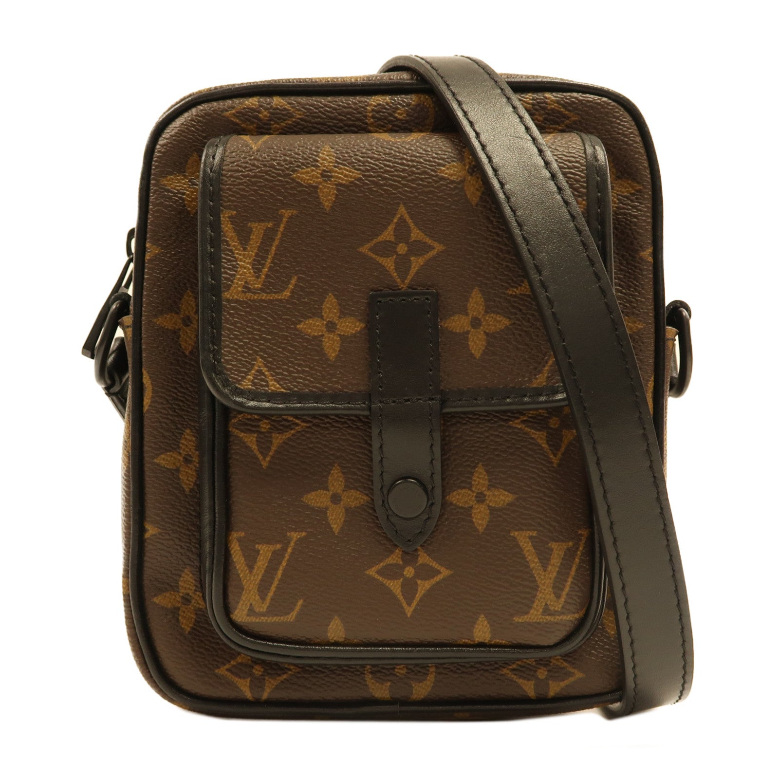 LOUIS VUITTON Monogram Christopher銀扣肩背袋黑色/啡色
