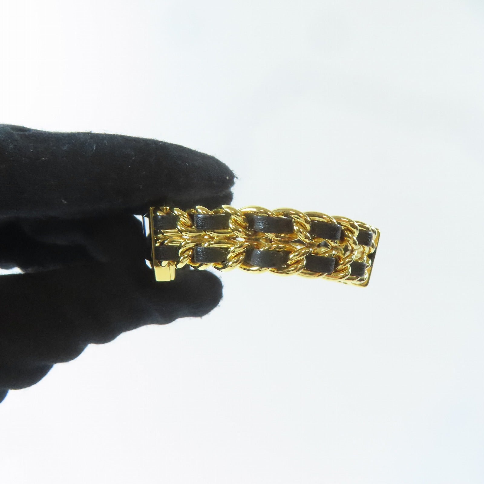 CHANEL Premiere M鍍金/皮革手錶石英機芯黑色#15cm