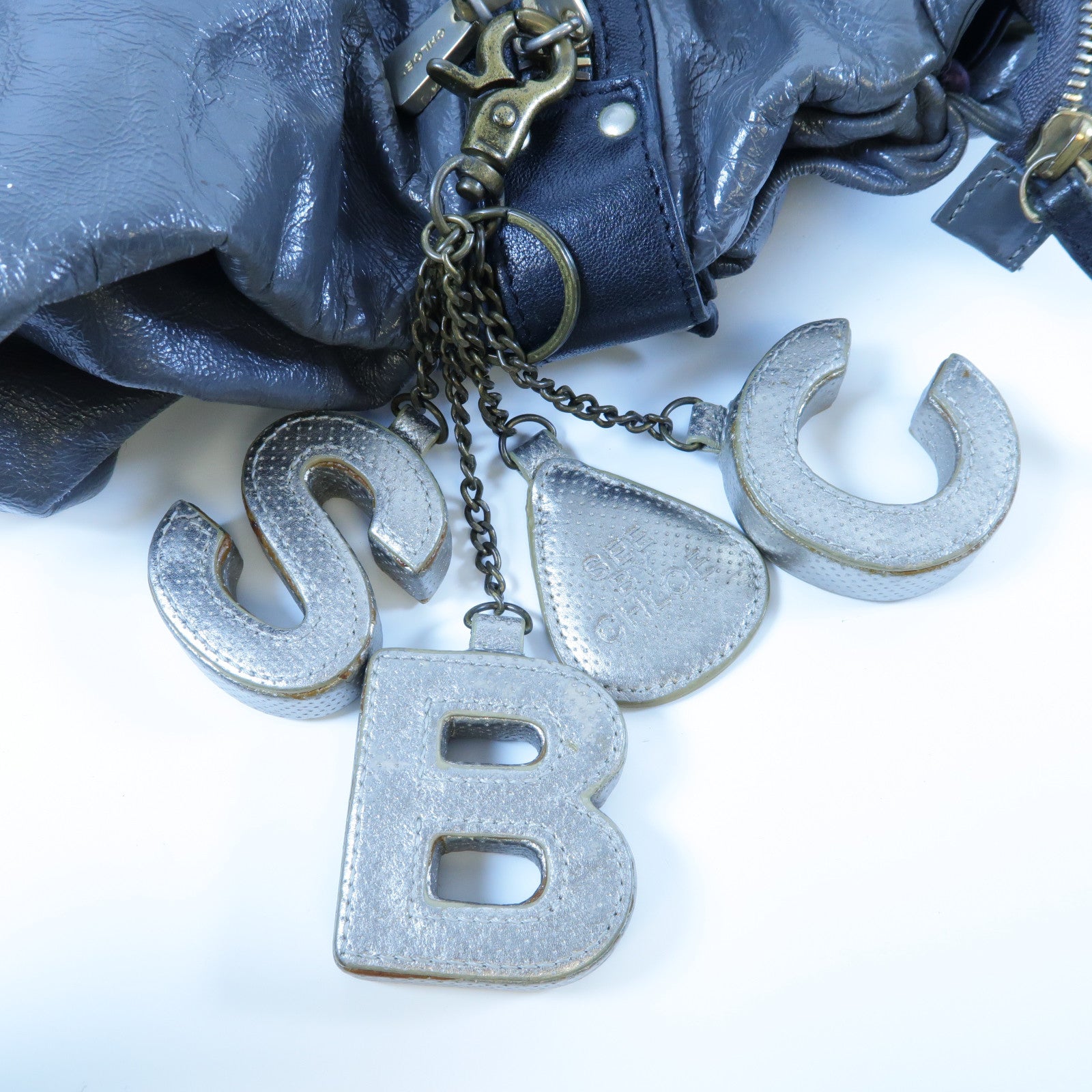 SEE BY CHLOE 【激減優惠】漆皮皮革2 Way Shoulder Bag金扣手挽肩背兩用袋灰色