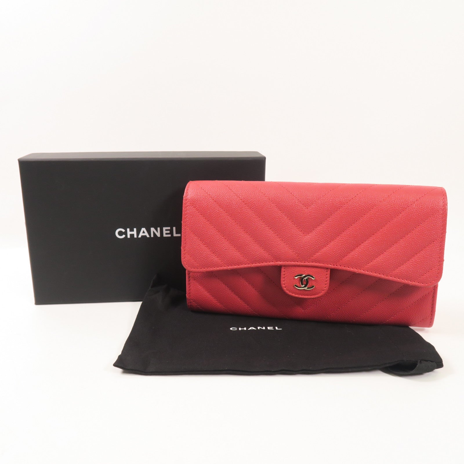 CHANEL 牛皮皮革Long Wallet銀扣長錢包
