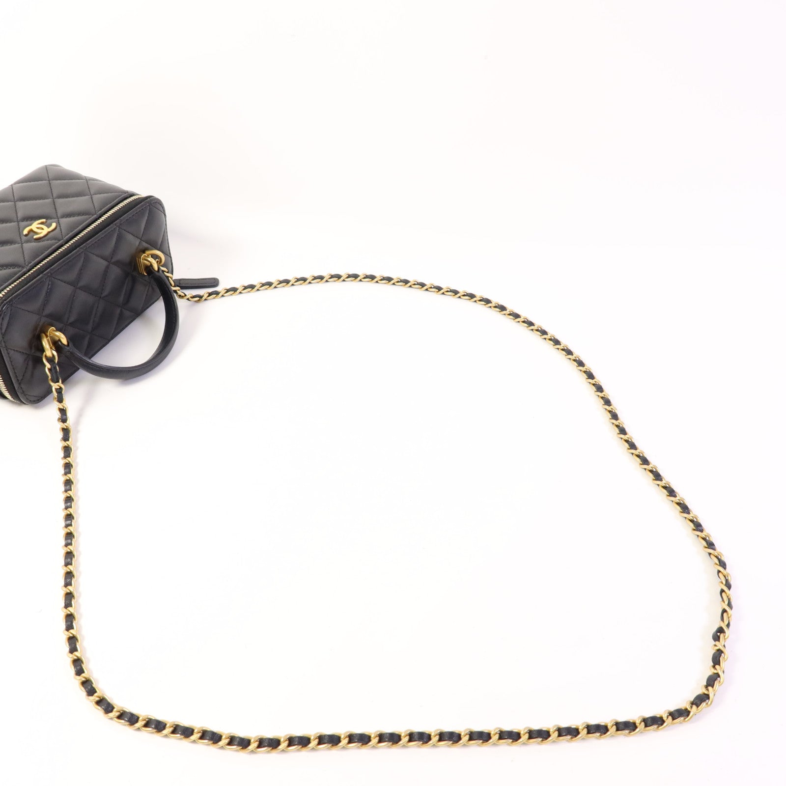 CHANEL 羊皮皮革Vanity Case金扣鏈帶手挽肩背兩用袋