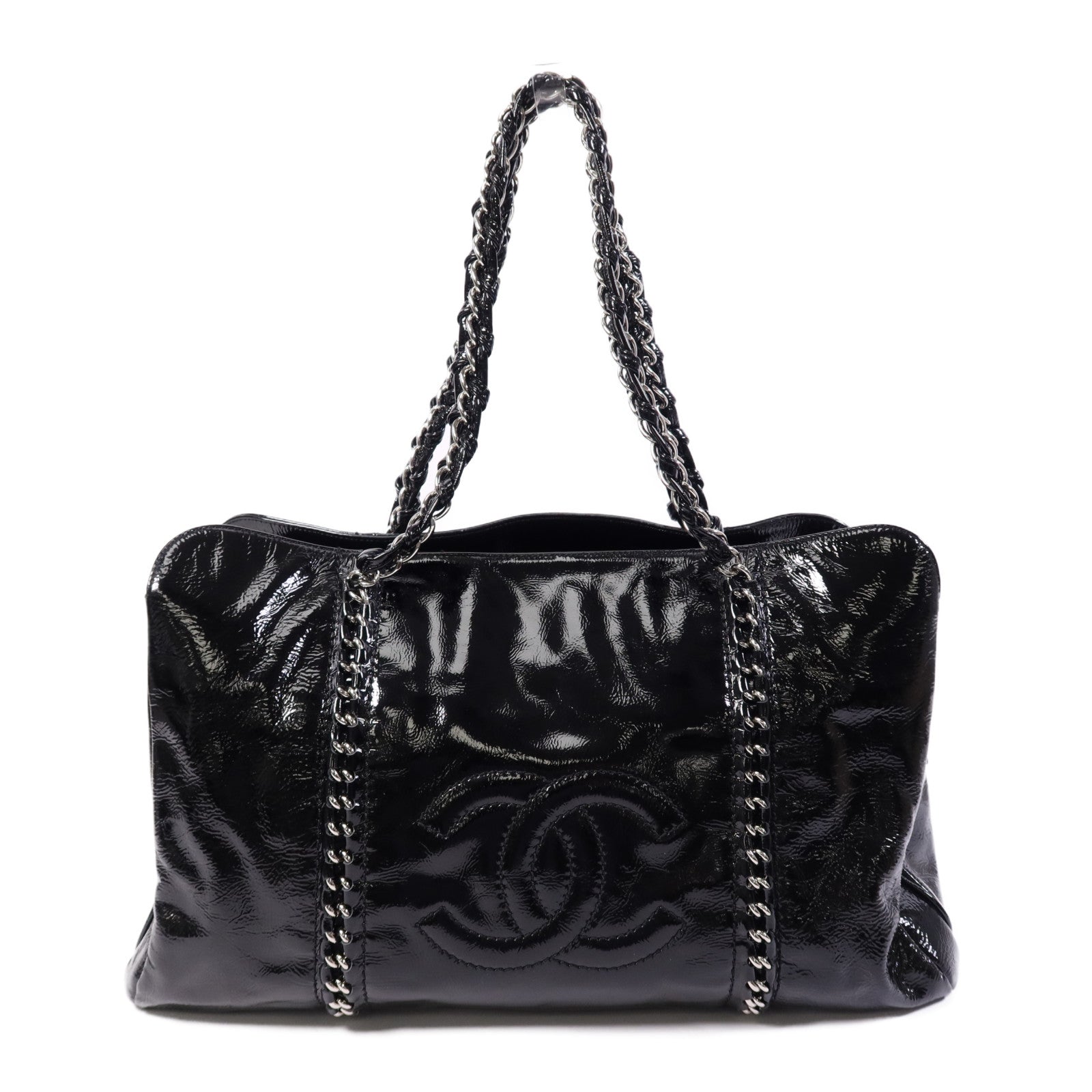 CHANEL 漆皮皮革Shoulder Bag銀扣鏈帶肩背袋
