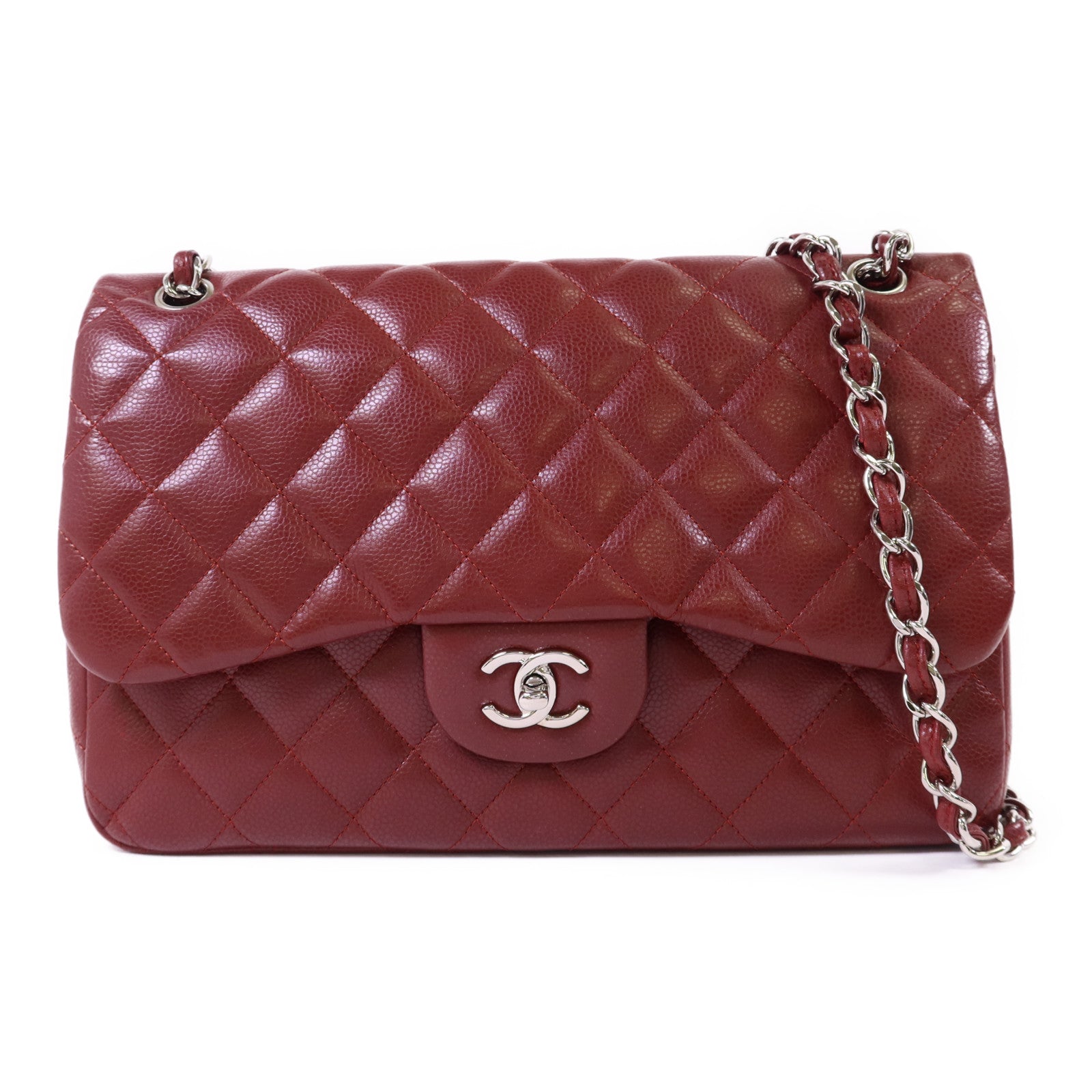 CHANEL 牛皮皮革Large Classic銀扣鏈帶肩背袋