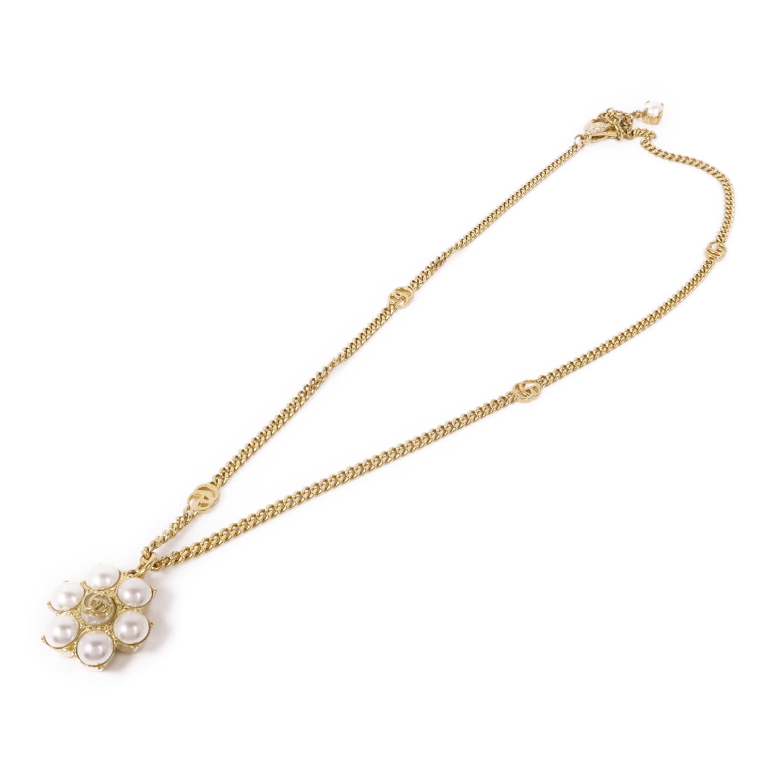 GUCCI GG Necklace Metal PVC Gold White