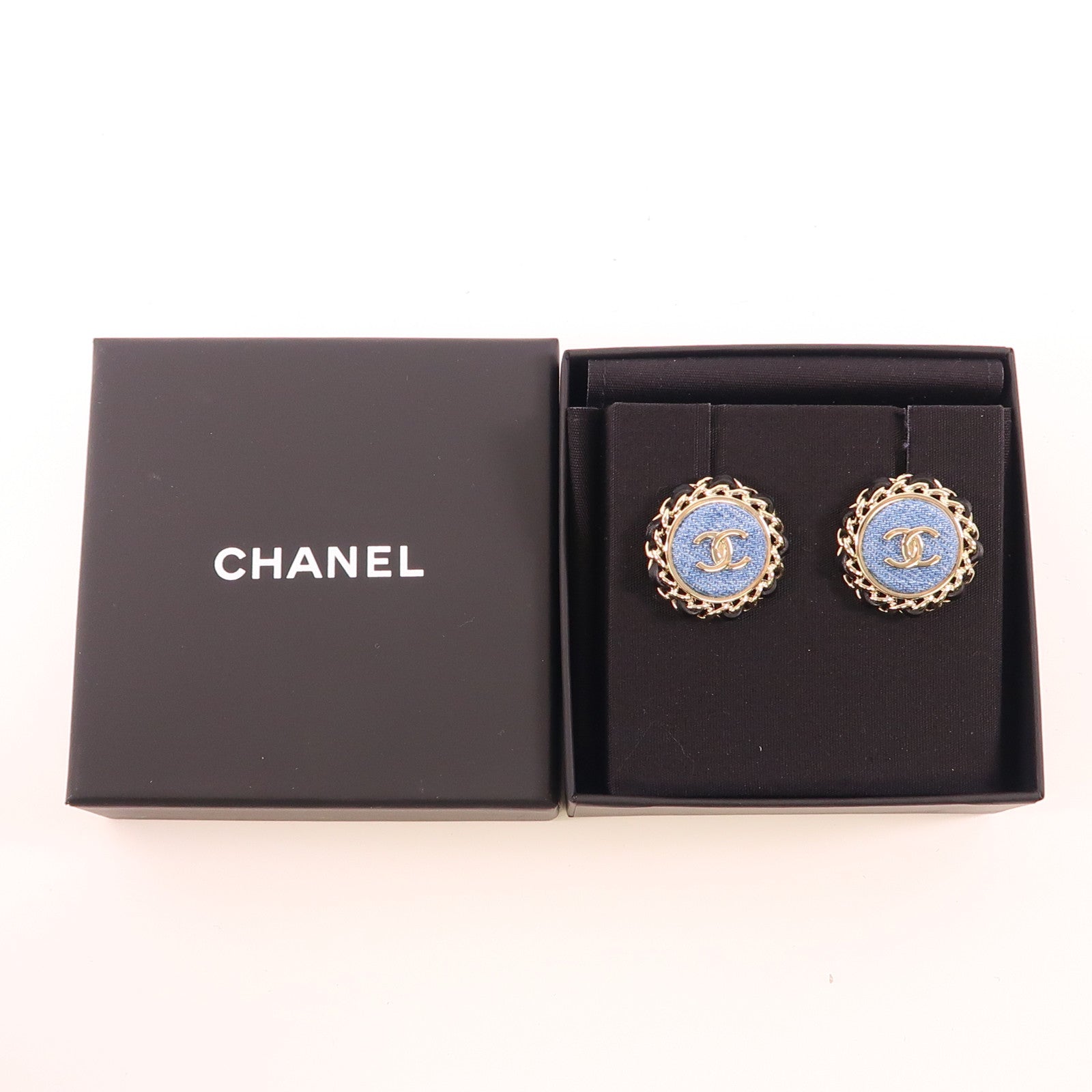 CHANEL 牛仔布/金屬Earrings耳環
