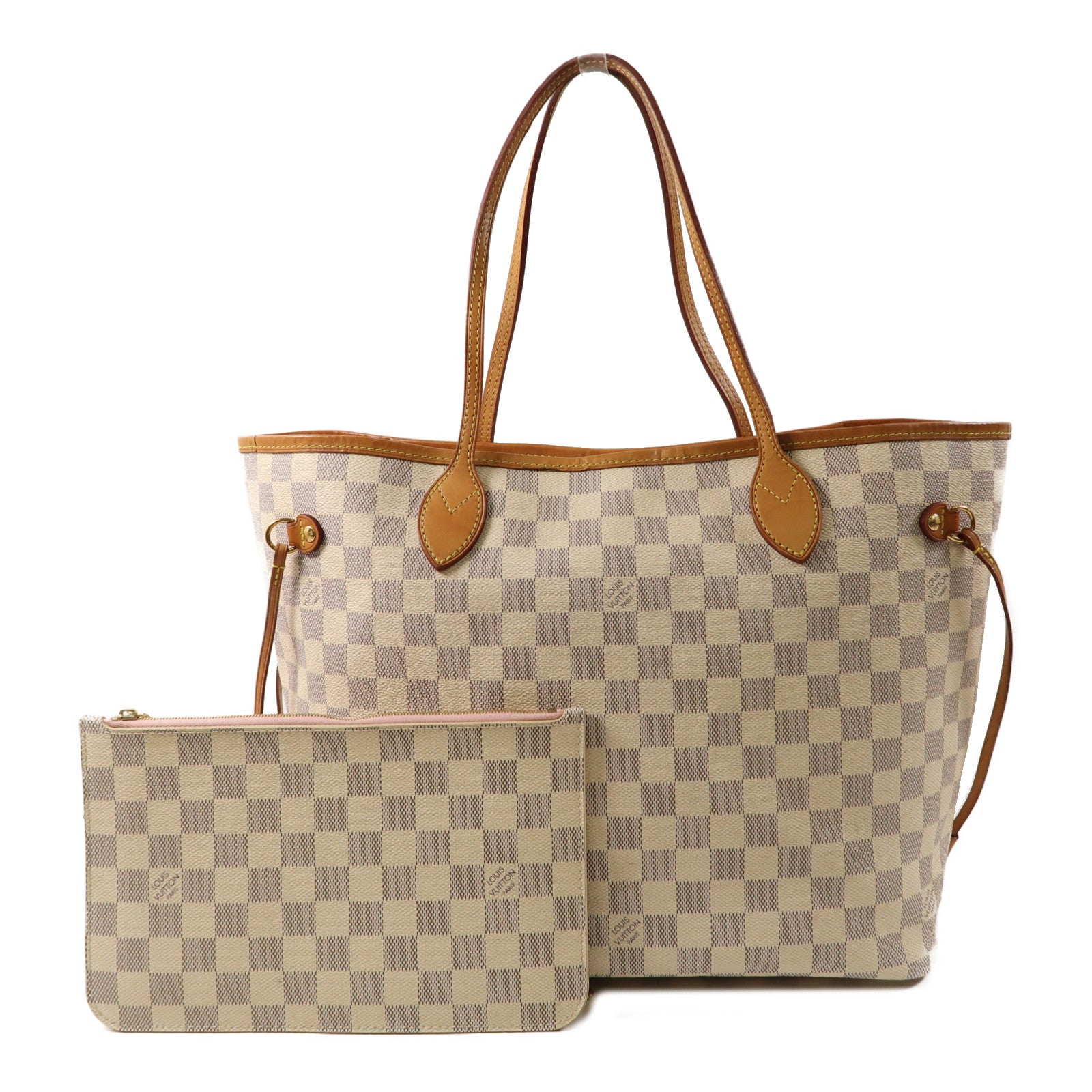 LOUIS VUITTON Damier Azur Neverfull MM金扣手挽袋白色
