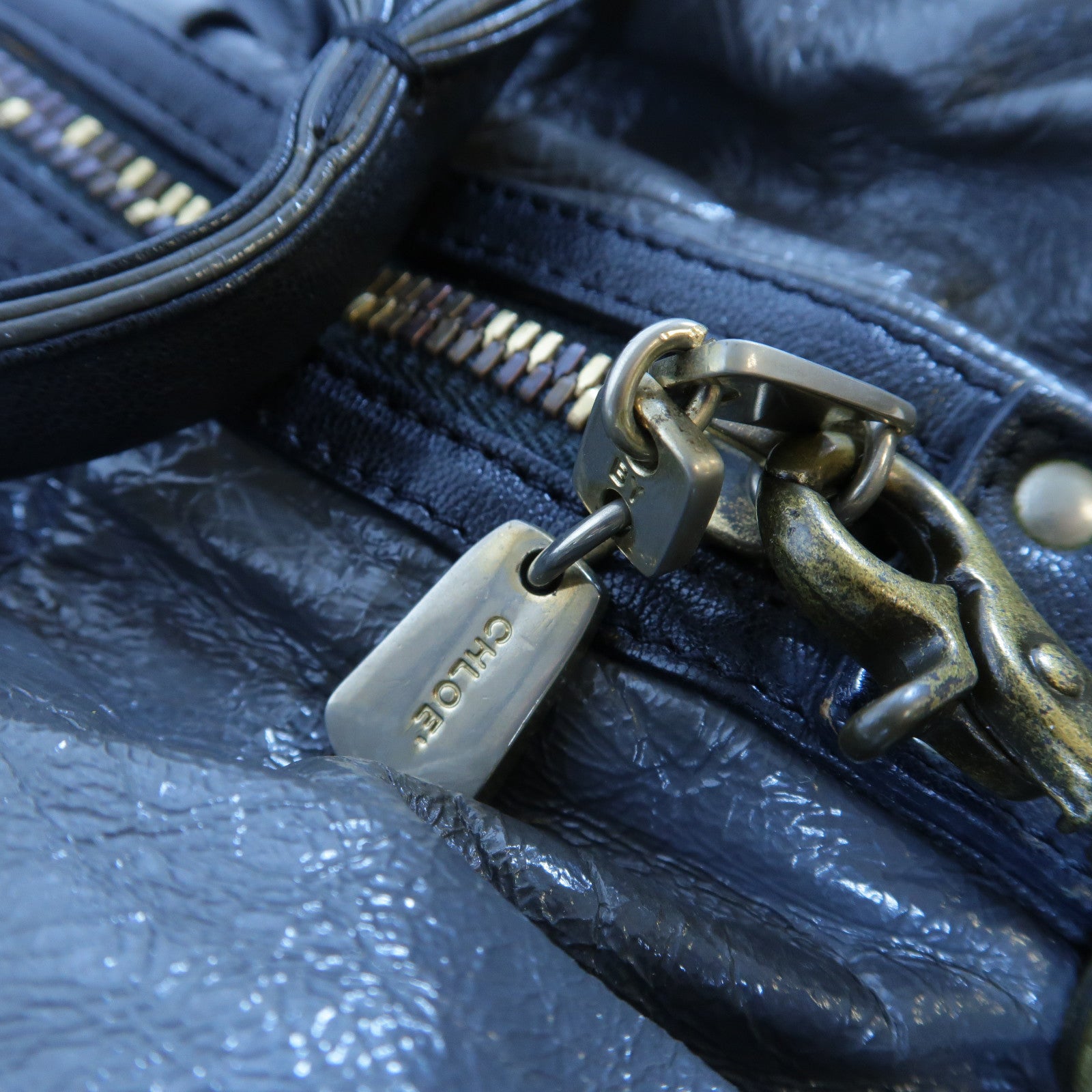SEE BY CHLOE 【激減優惠】漆皮皮革2 Way Shoulder Bag金扣手挽肩背兩用袋灰色