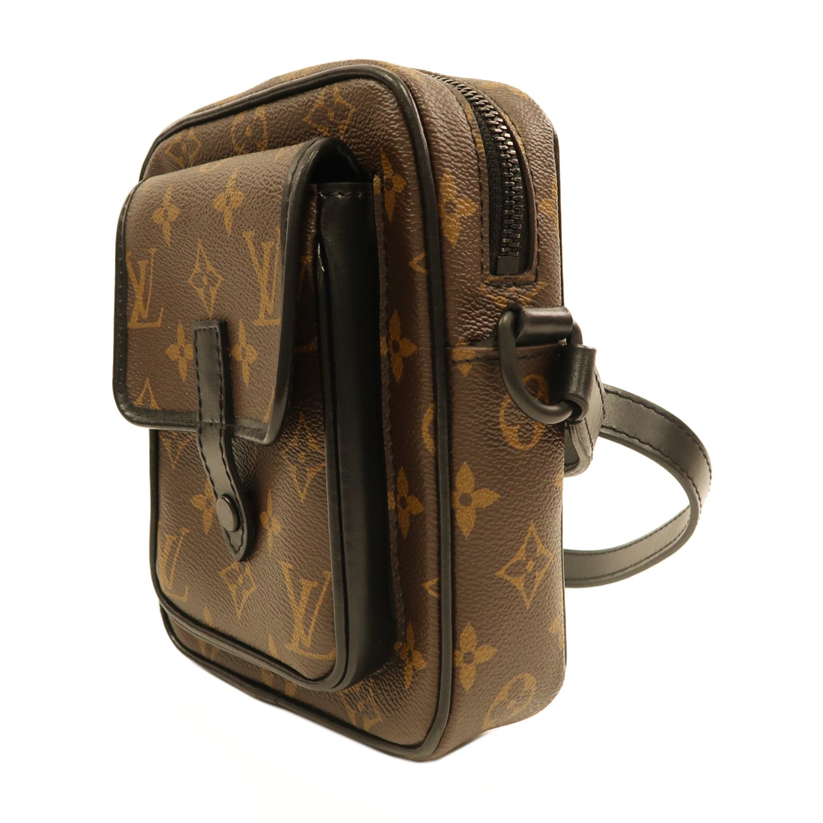LOUIS VUITTON Monogram Christopher銀扣肩背袋黑色/啡色