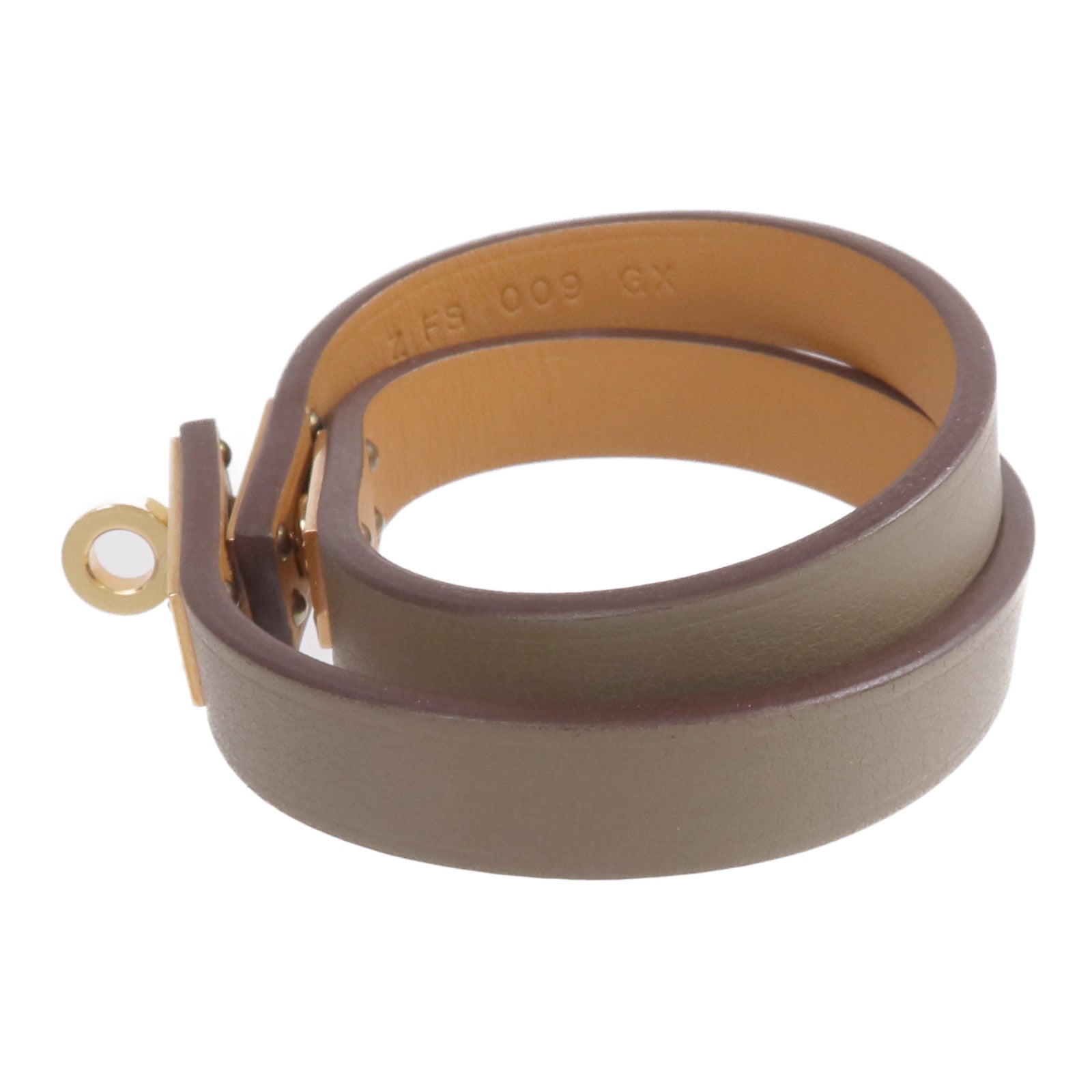 HERMES Swift皮革Kelly Double Tour Bracelet金扣手鏈Etain