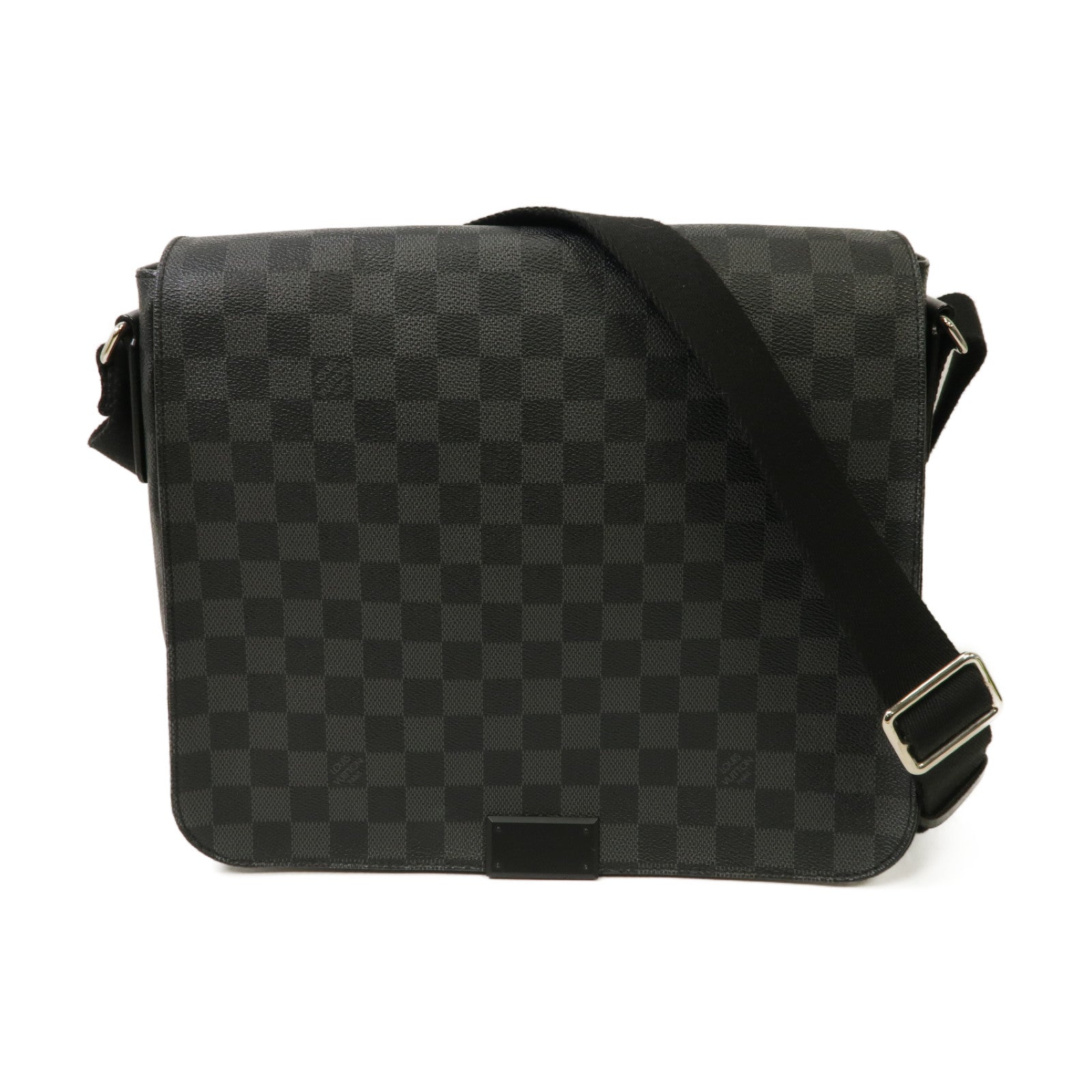 LOUIS VUITTON Damier Graphite District MM銀扣肩背袋黒色