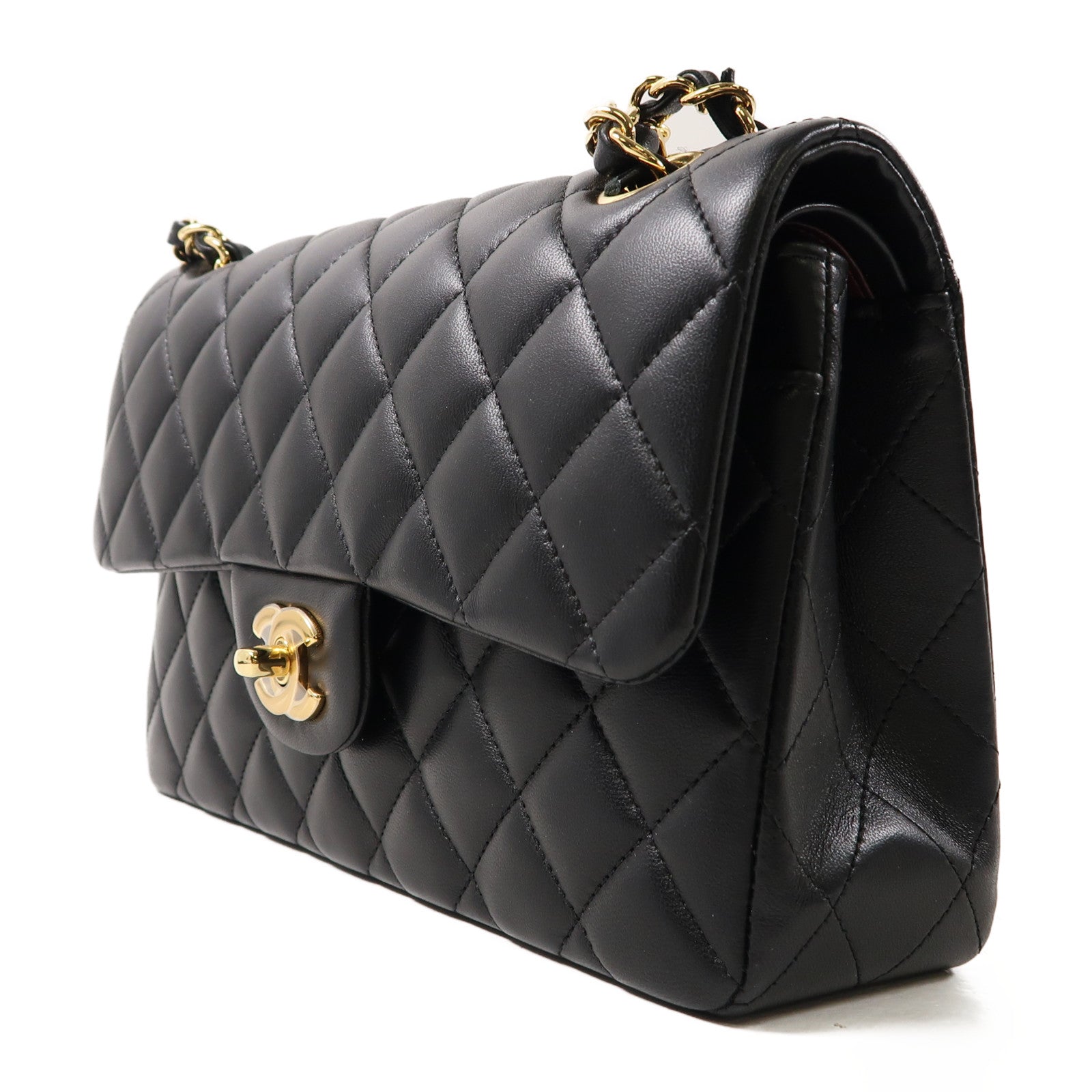 CHANEL 【激減優惠】菱格羊皮皮革Chain Shoulder金扣鏈帶肩背袋黑色