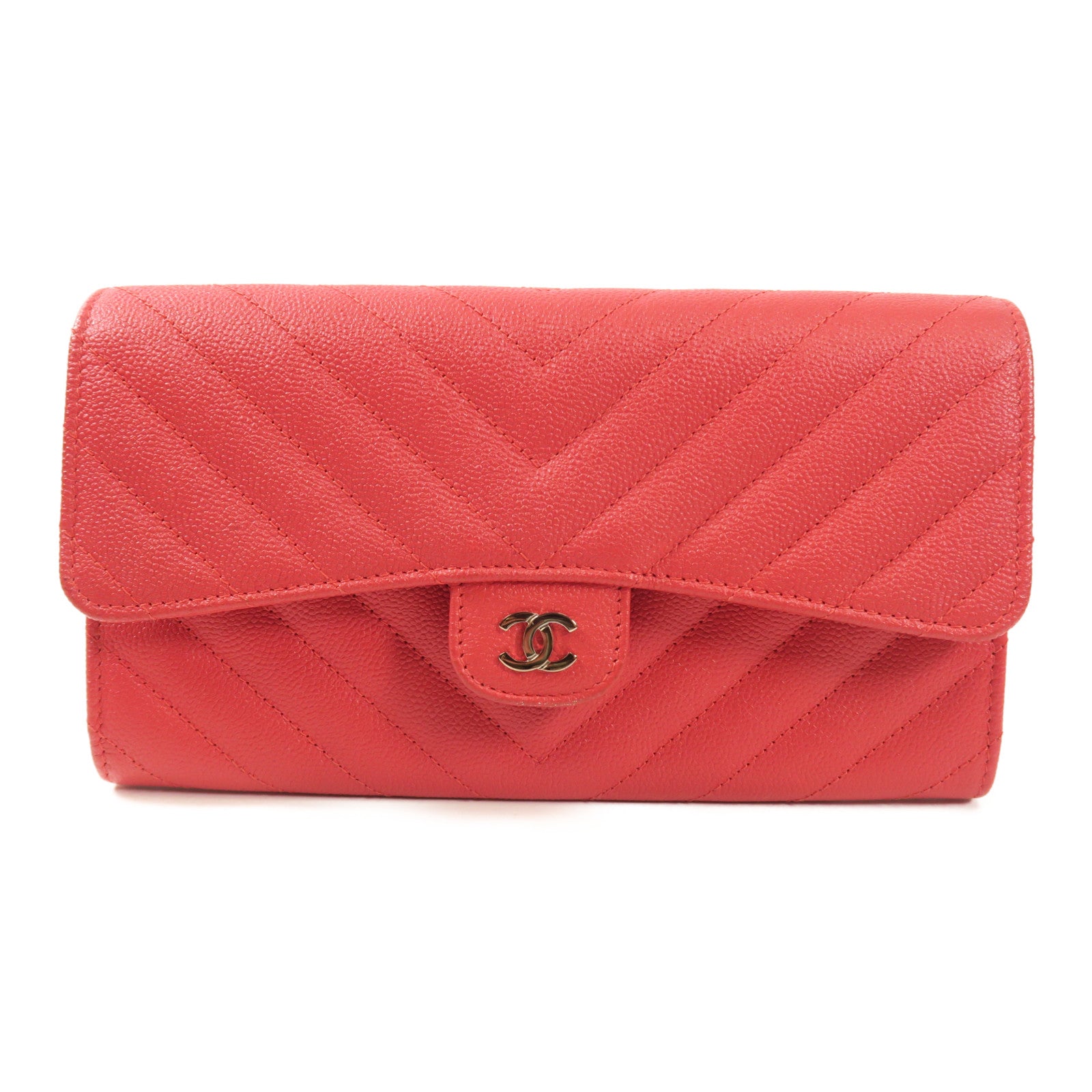 CHANEL 牛皮皮革Long Wallet銀扣長錢包