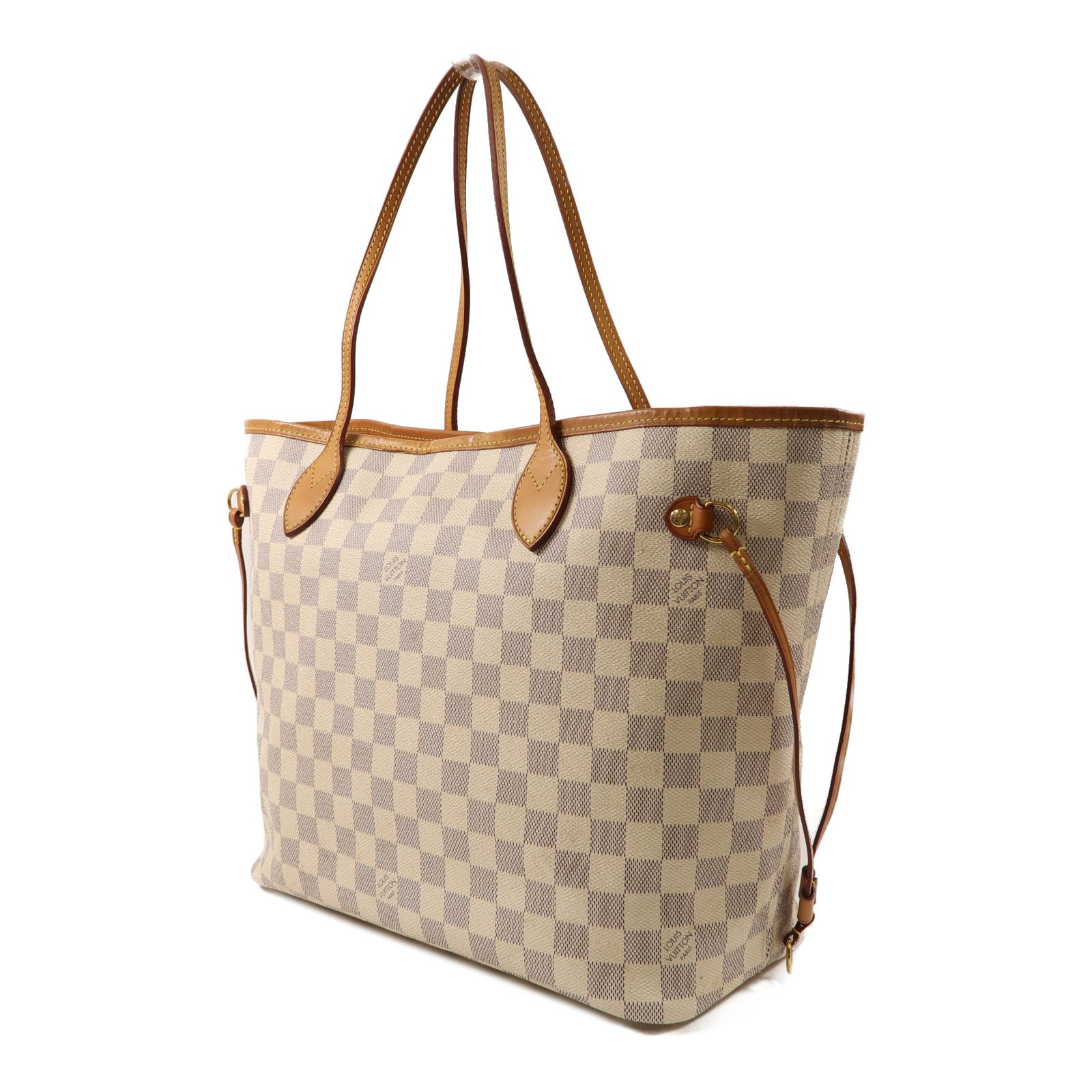 LOUIS VUITTON Damier Azur Neverfull MM金扣手挽袋白色