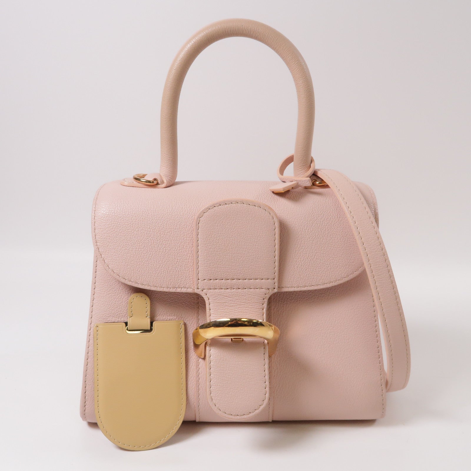 Delvaux 牛皮皮革Mini Brillant金扣手挽肩背兩用袋粉紅色