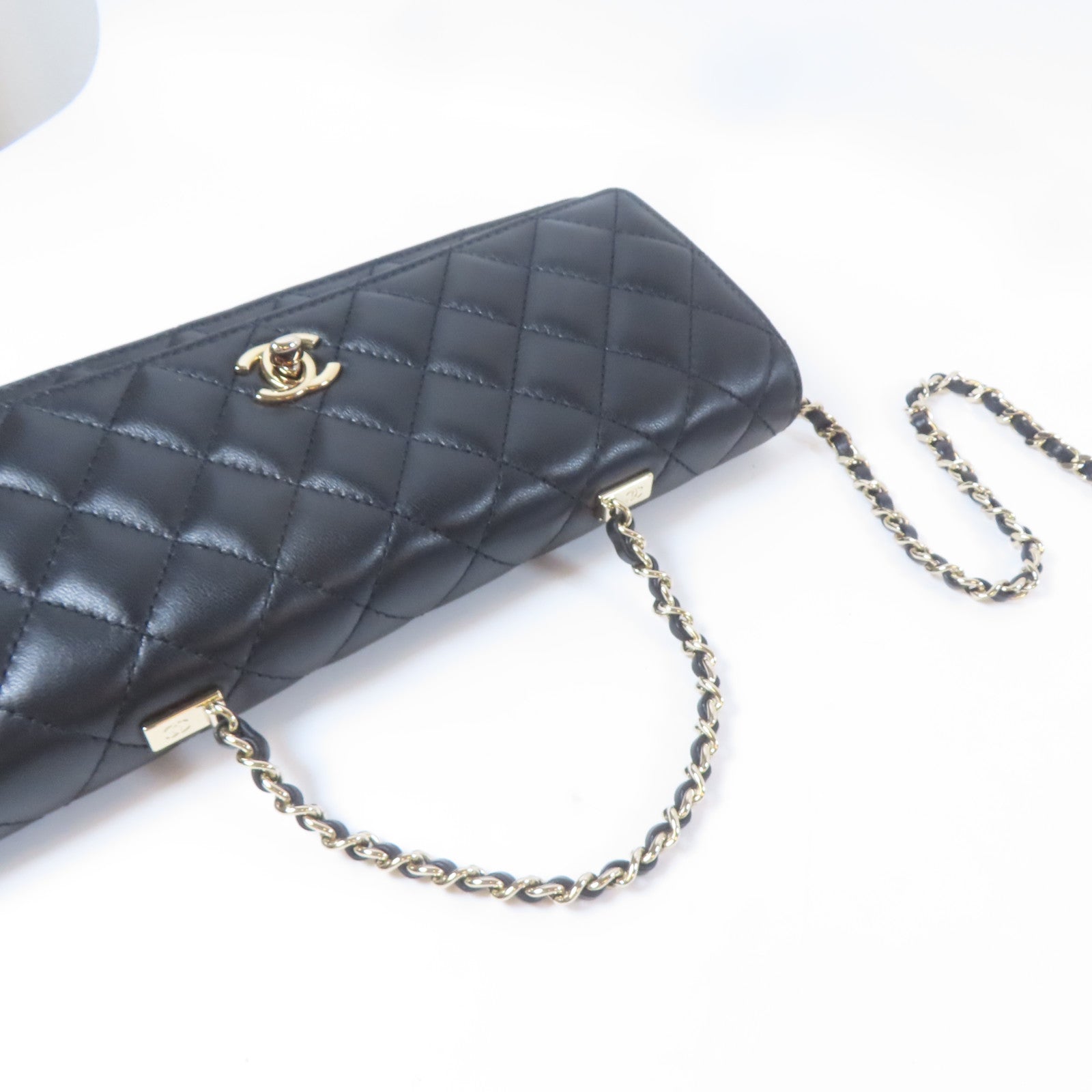 CHANEL 菱格羊皮皮革2 Way Shoulder Bag金扣手挽肩背兩用袋黑色