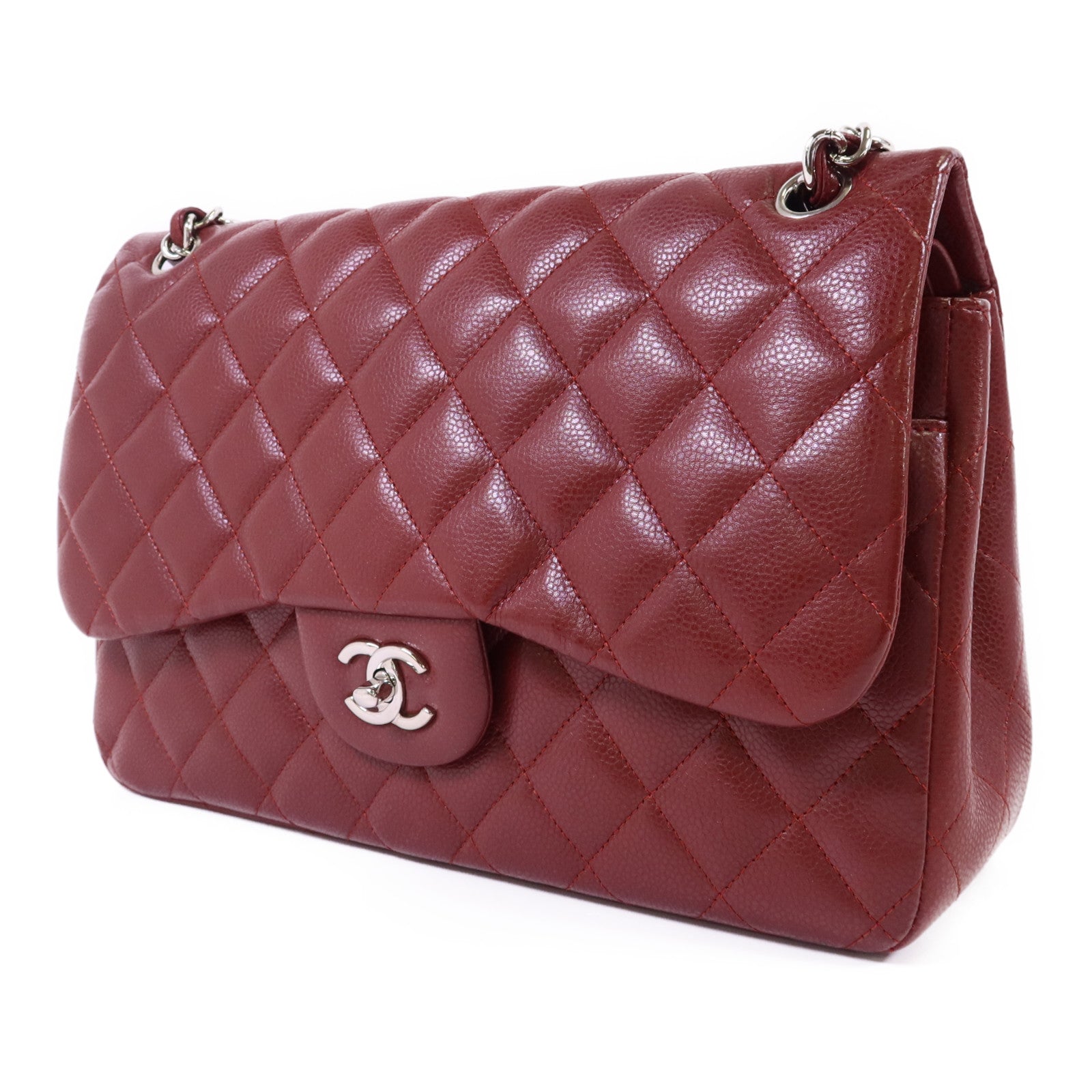 CHANEL 牛皮皮革Large Classic銀扣鏈帶肩背袋